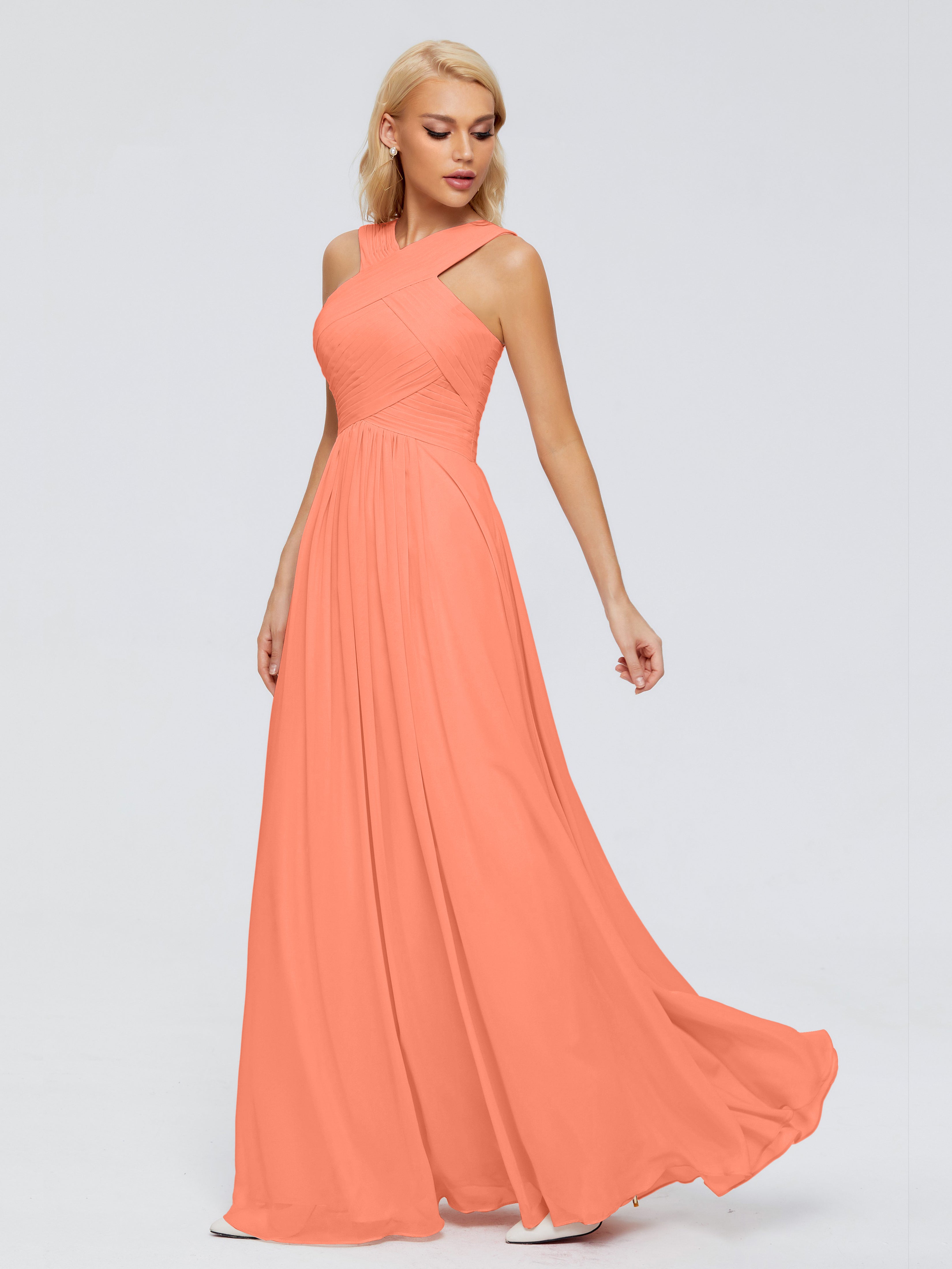 Robes De Demoiselle D'Honneur Coucher De Soleil Trapèze Bretelle Mousseline Robes Demoiselle D'Honneur