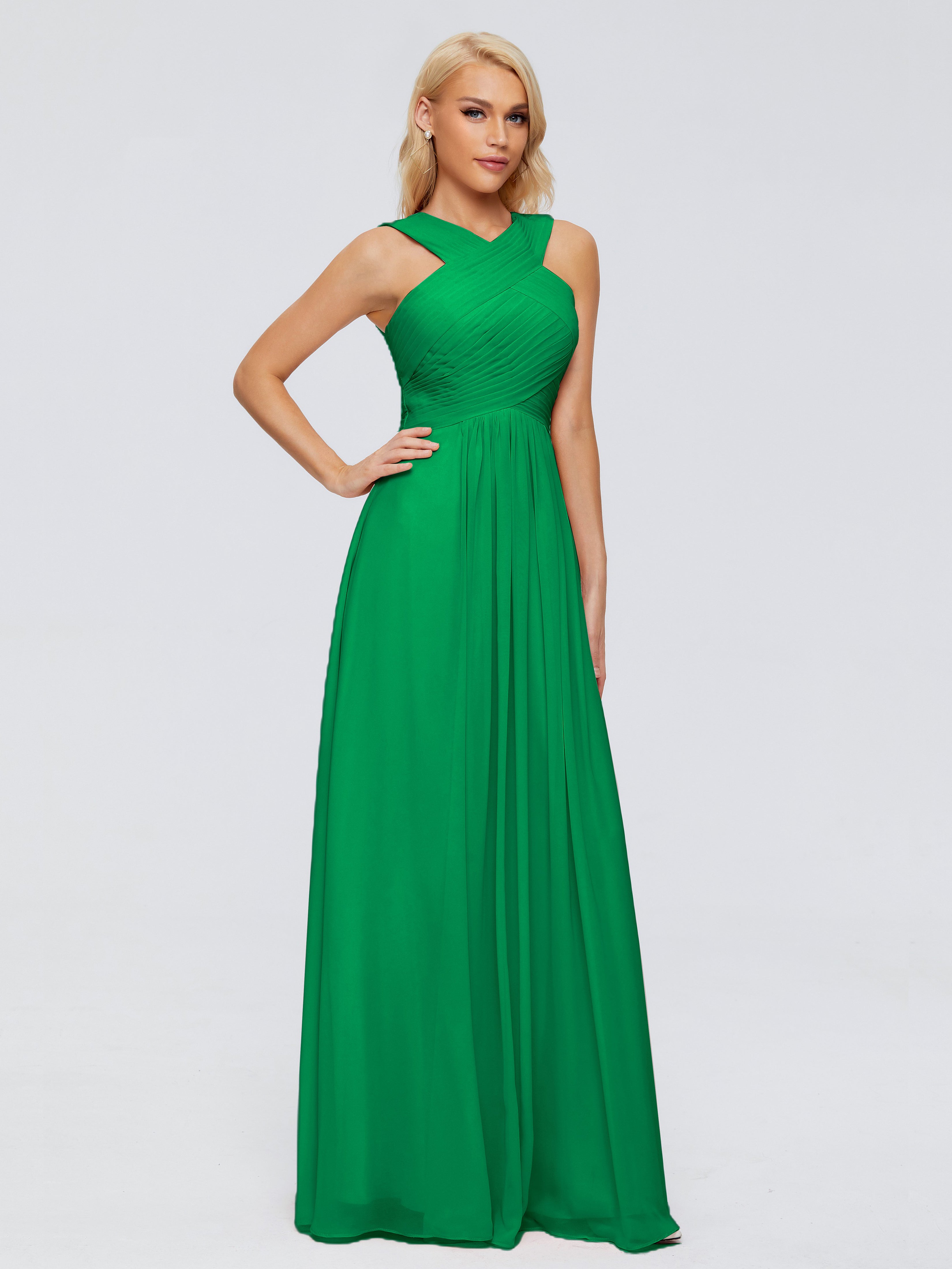 Bridal Robe Demoiselle D Honneur Vert Emeraude Trapèze Bretelle Mousseline Robes Demoiselle D'Honneur