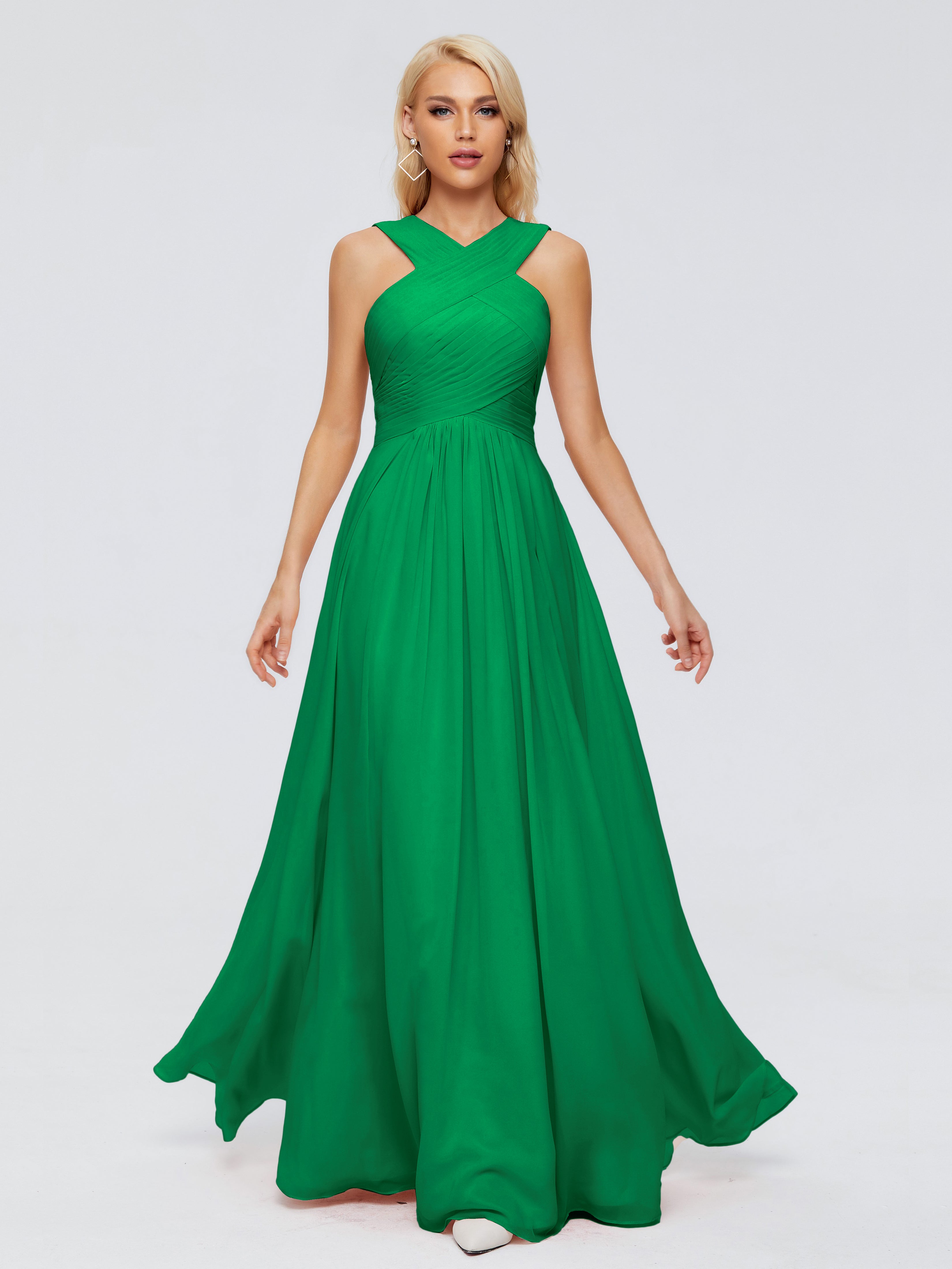 Bridal Robe Demoiselle D Honneur Vert Emeraude Trapèze Bretelle Mousseline Robes Demoiselle D'Honneur