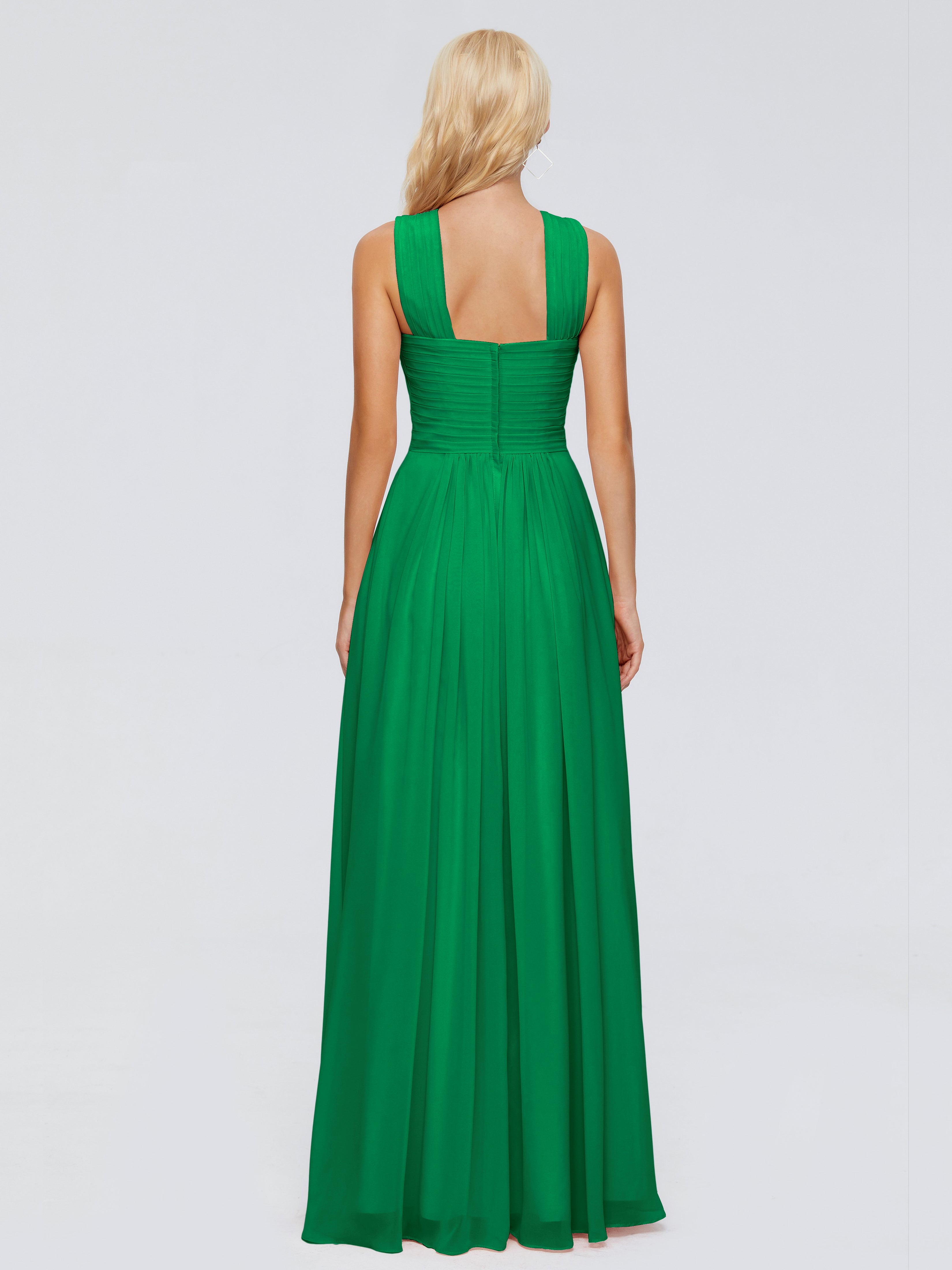 Bridal Robe Demoiselle D Honneur Vert Emeraude Trapèze Bretelle Mousseline Robes Demoiselle D'Honneur