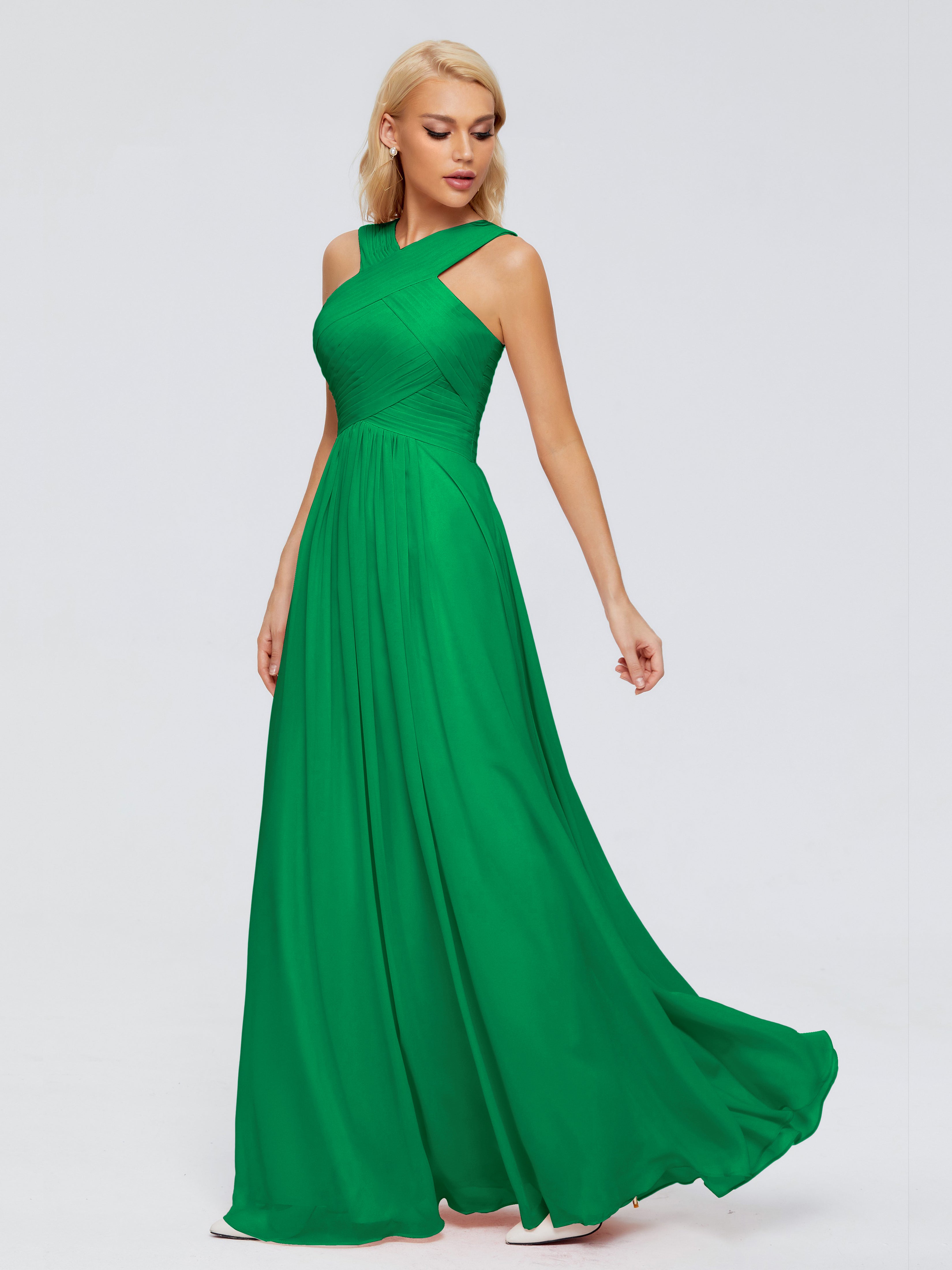 Bridal Robe Demoiselle D Honneur Vert Emeraude Trapèze Bretelle Mousseline Robes Demoiselle D'Honneur