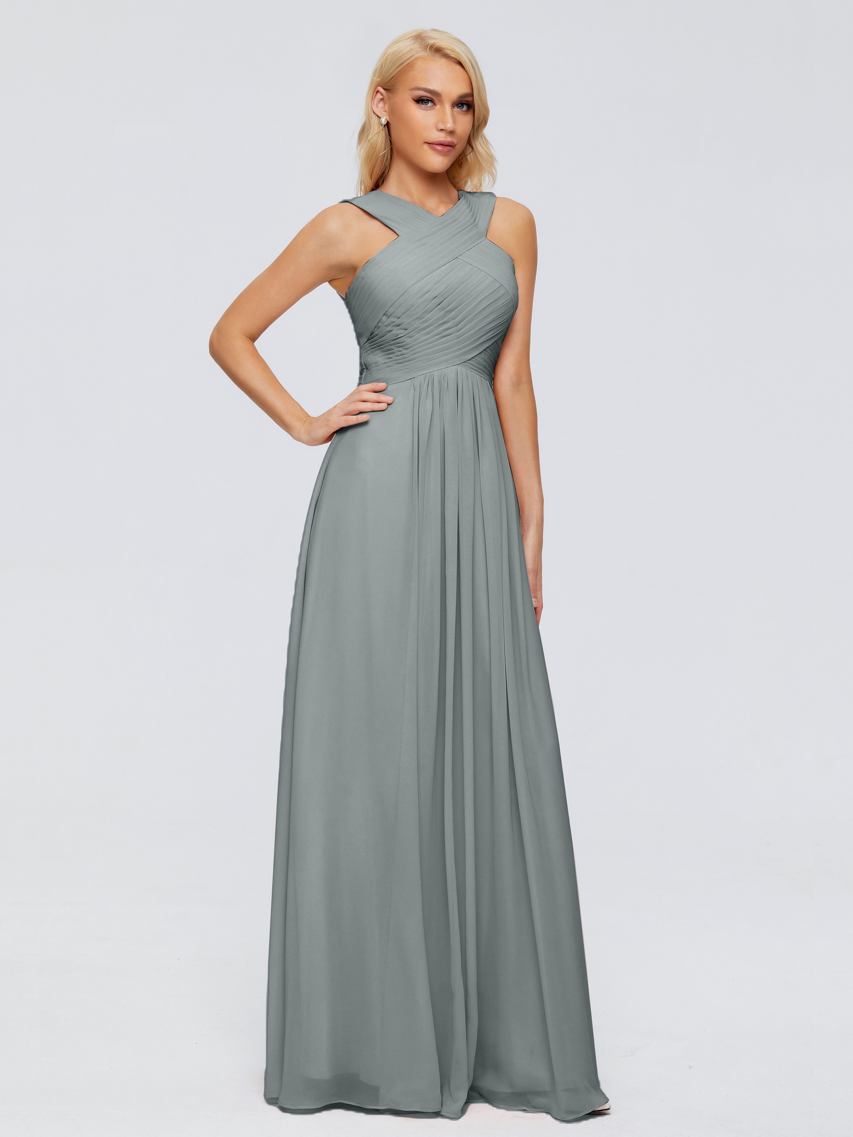 Robe Longue Grise Demoiselle D Honneur Trapèze Bretelle Mousseline Robes Demoiselle D'Honneur