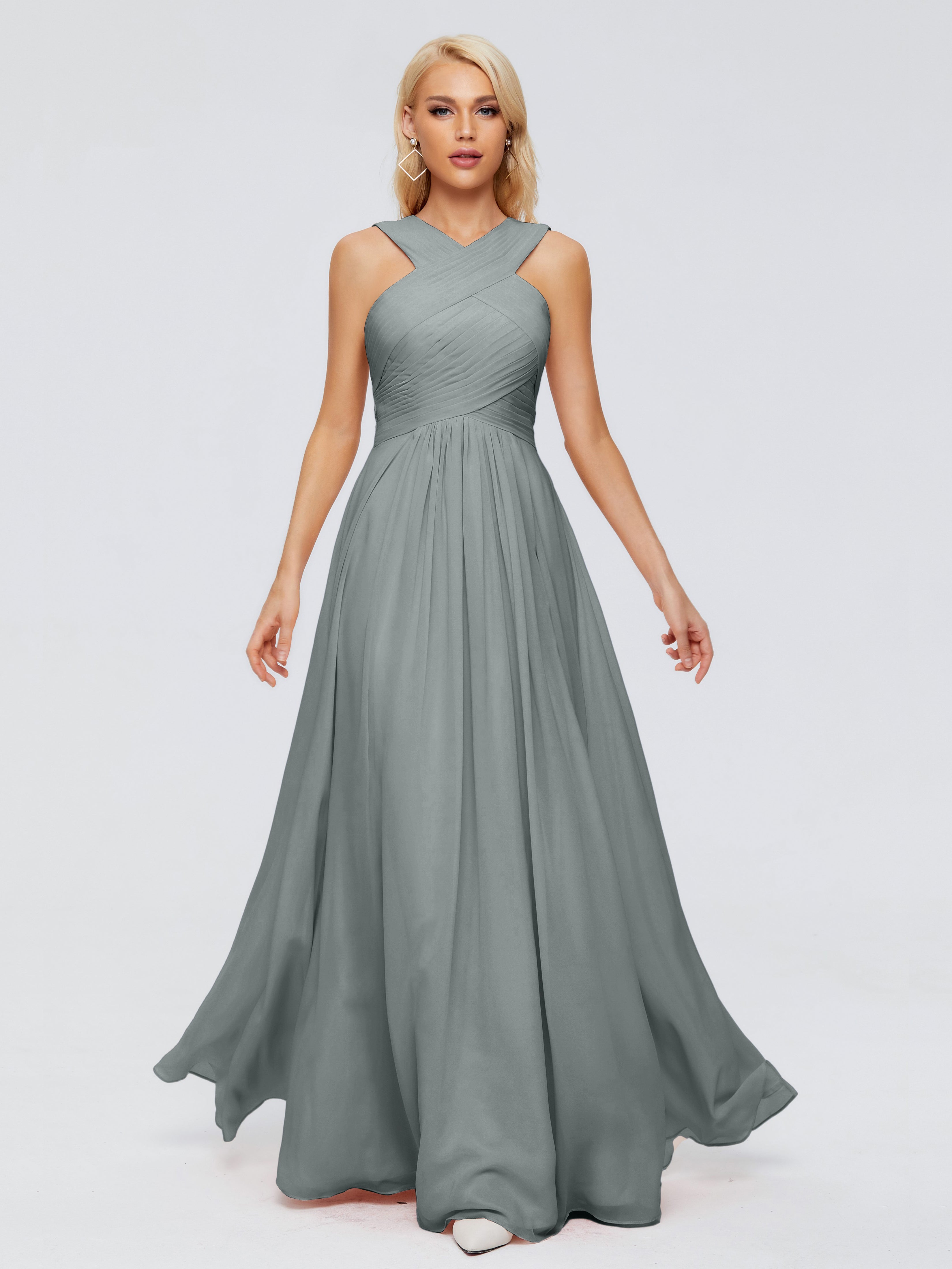 Robe Longue Grise Demoiselle D Honneur Trapèze Bretelle Mousseline Robes Demoiselle D'Honneur