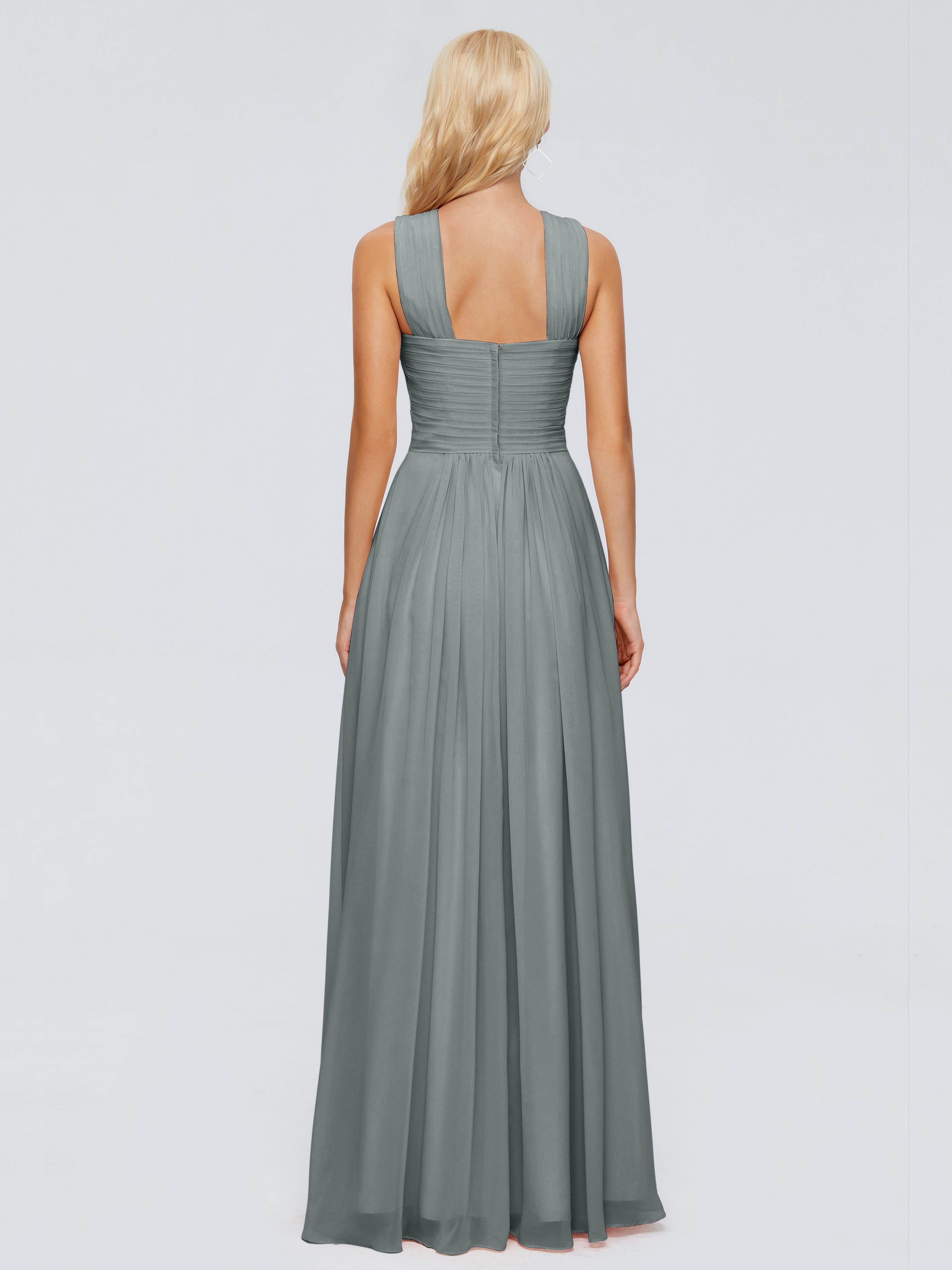 Robe Longue Grise Demoiselle D Honneur Trapèze Bretelle Mousseline Robes Demoiselle D'Honneur