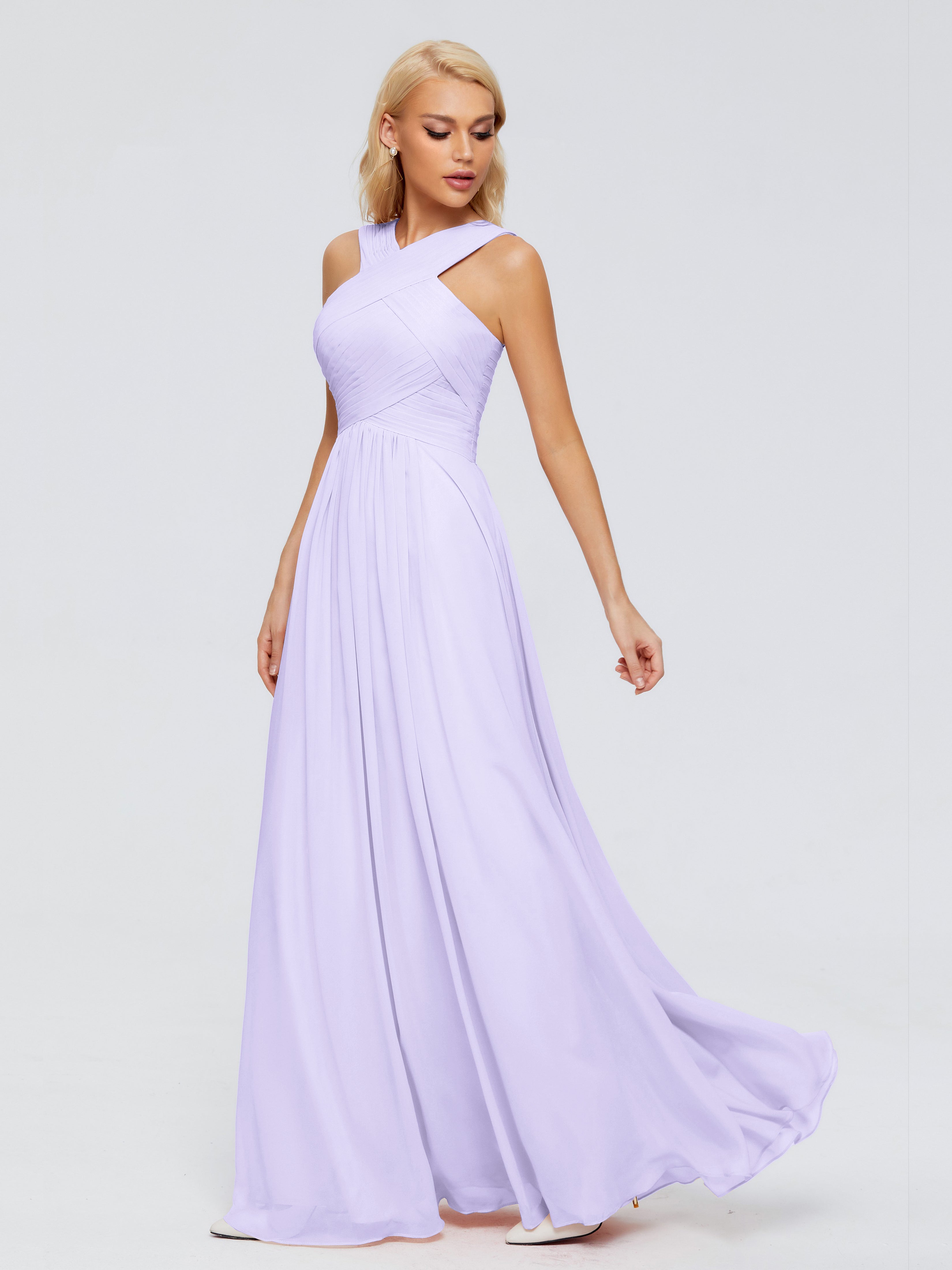 Robe Demoiselle Honneur Lilas Trapèze Bretelle Mousseline Robes Demoiselle D'Honneur