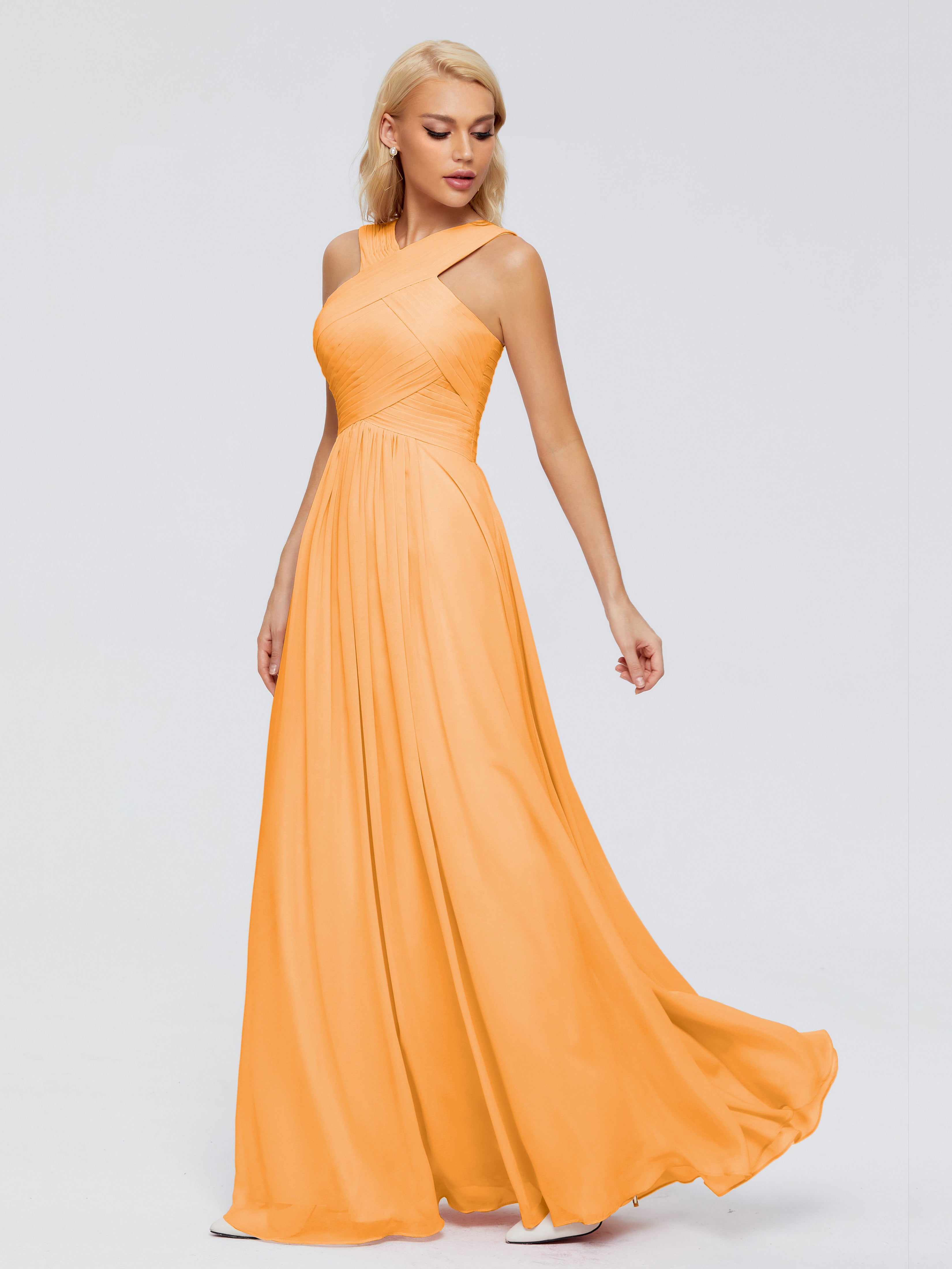 Robes De Demoiselle D'Honneur Mandarine Trapèze Bretelle Mousseline Robes Demoiselle D'Honneur