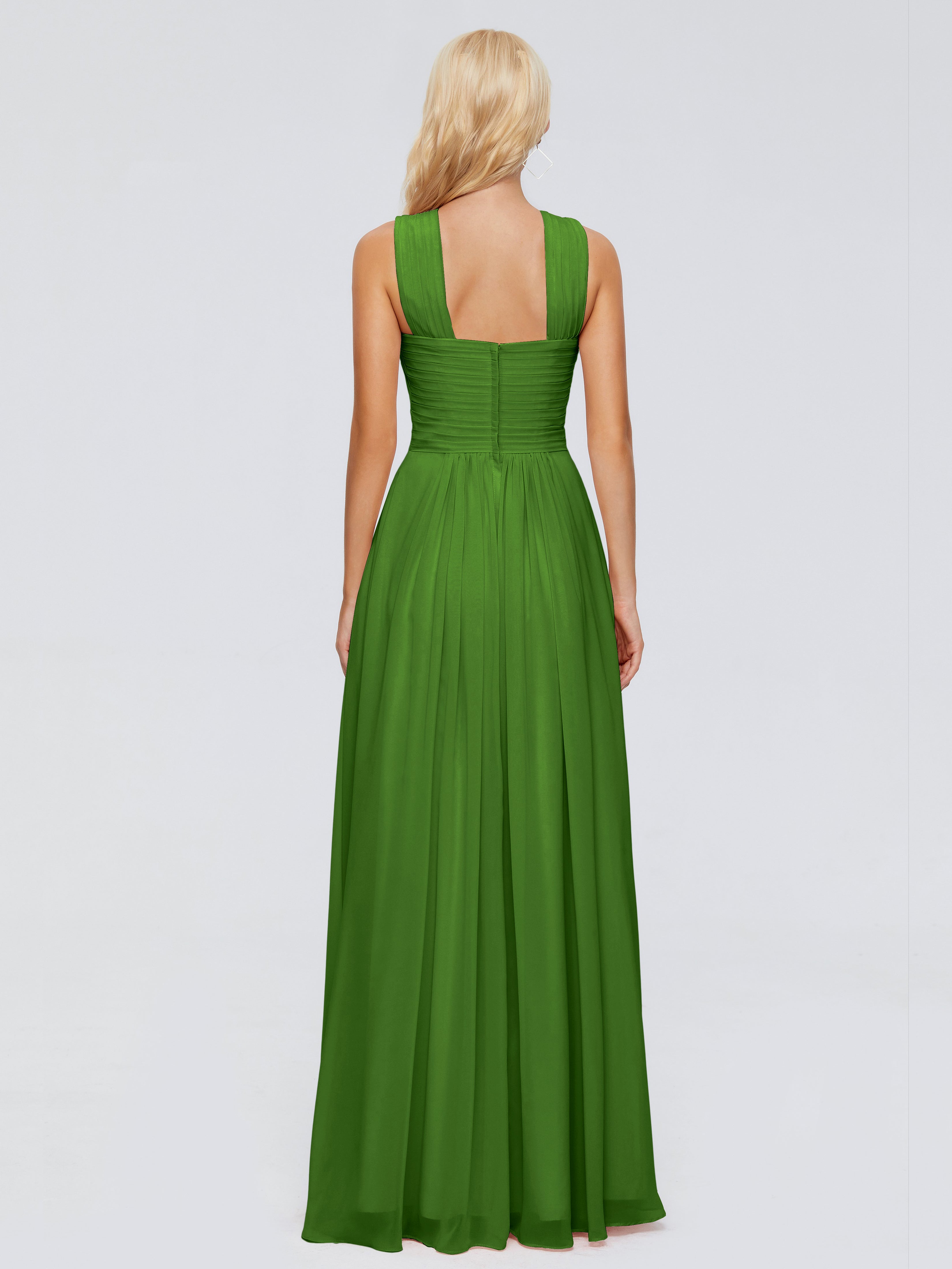 Robes De Demoiselle D'Honneur Vert Mousse Trapèze Bretelle Mousseline Robes Demoiselle D'Honneur