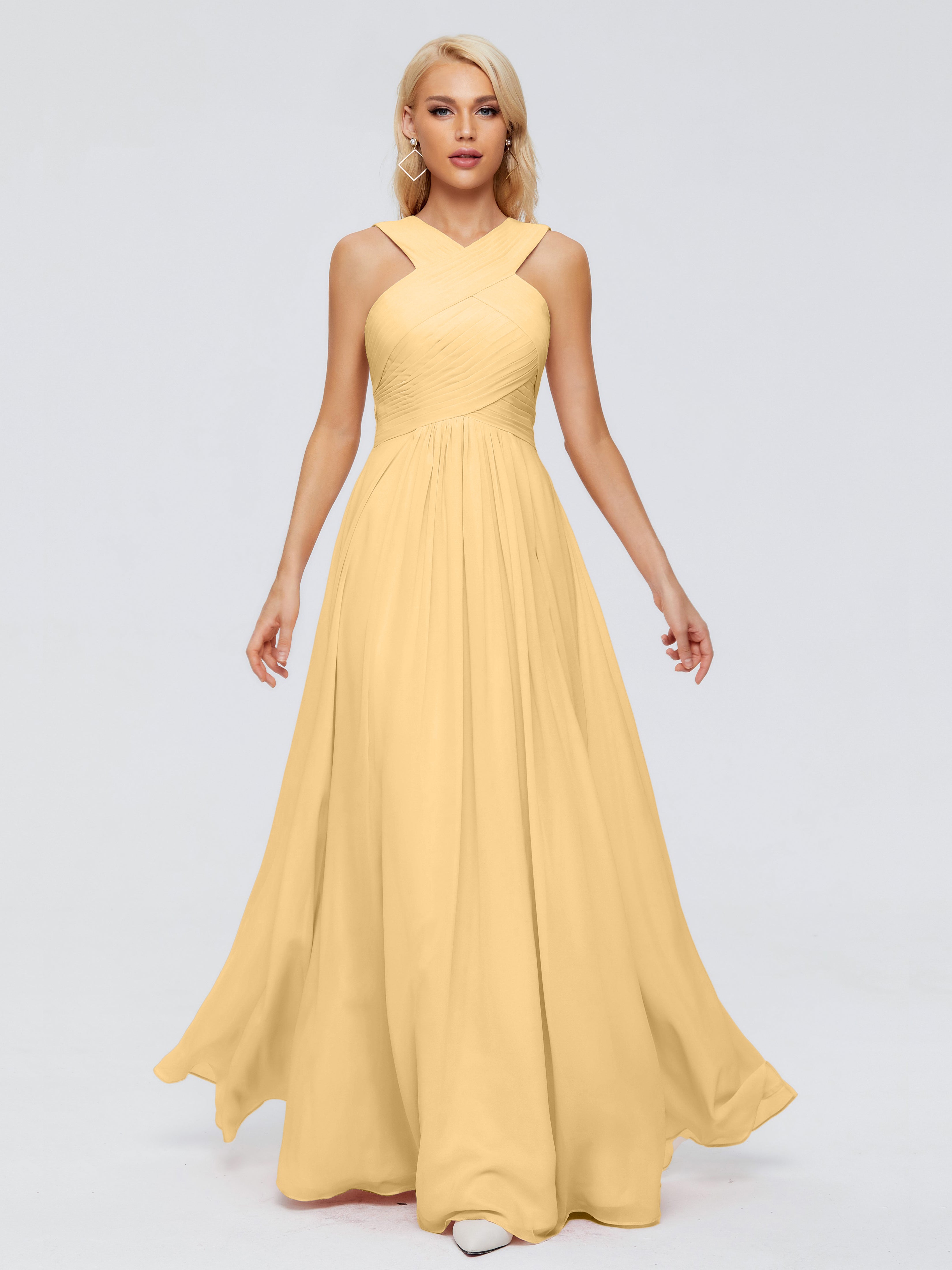 Robe Doré Demoiselle D Honneur Trapèze Bretelle Mousseline Robes Demoiselle D'Honneur