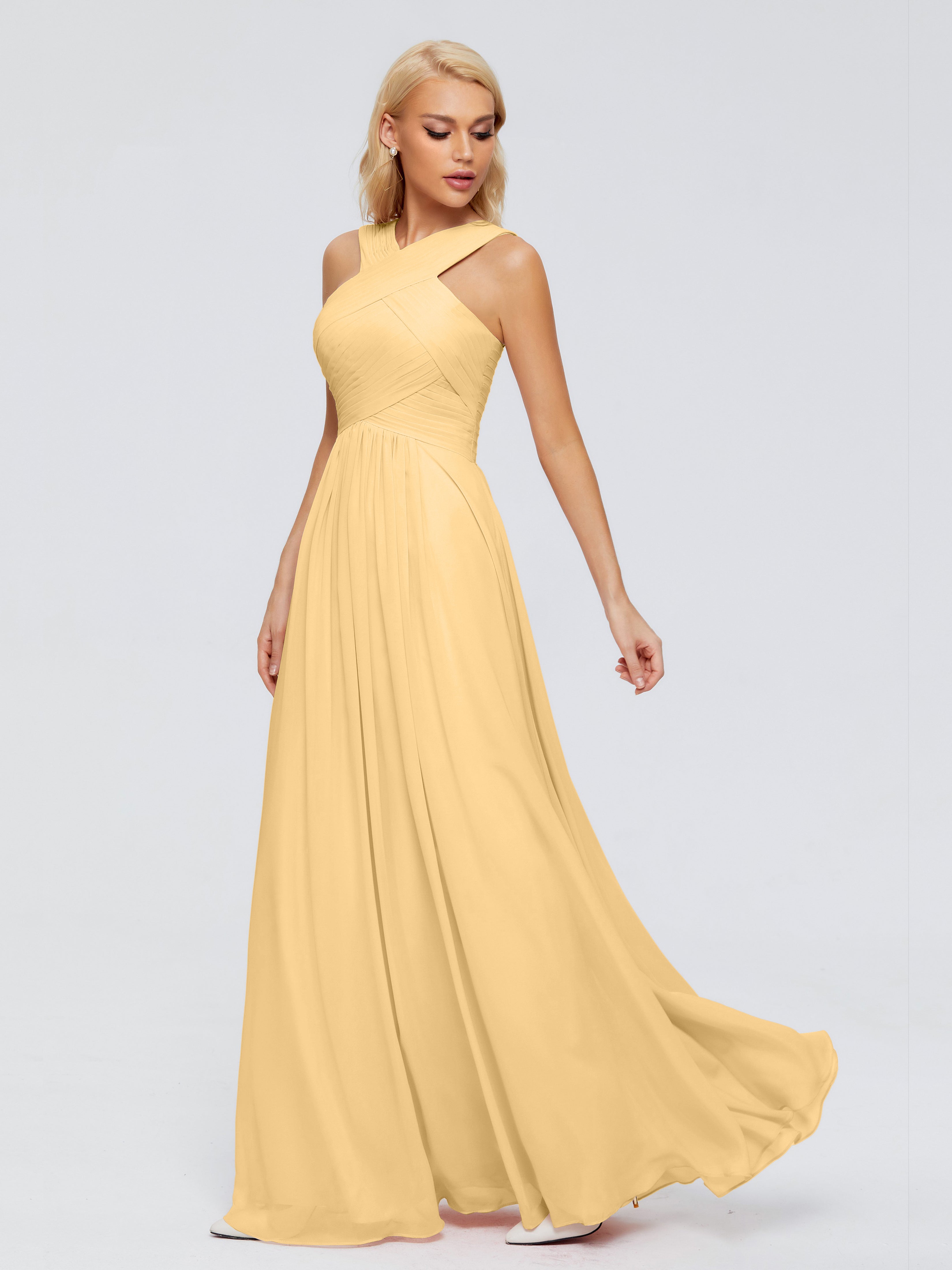 Robe Doré Demoiselle D Honneur Trapèze Bretelle Mousseline Robes Demoiselle D'Honneur