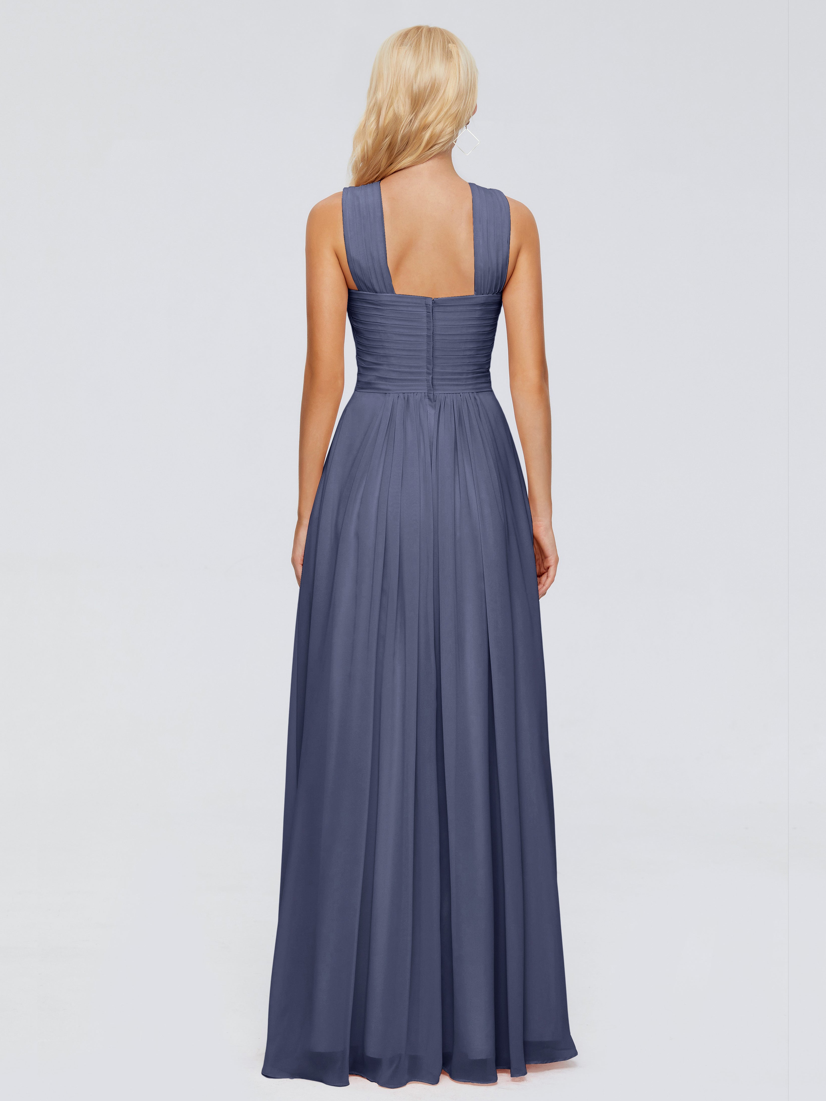 Robes De Demoiselle D'Honneur Bleu Orageux Trapèze Bretelle Mousseline Robes Demoiselle D'Honneur