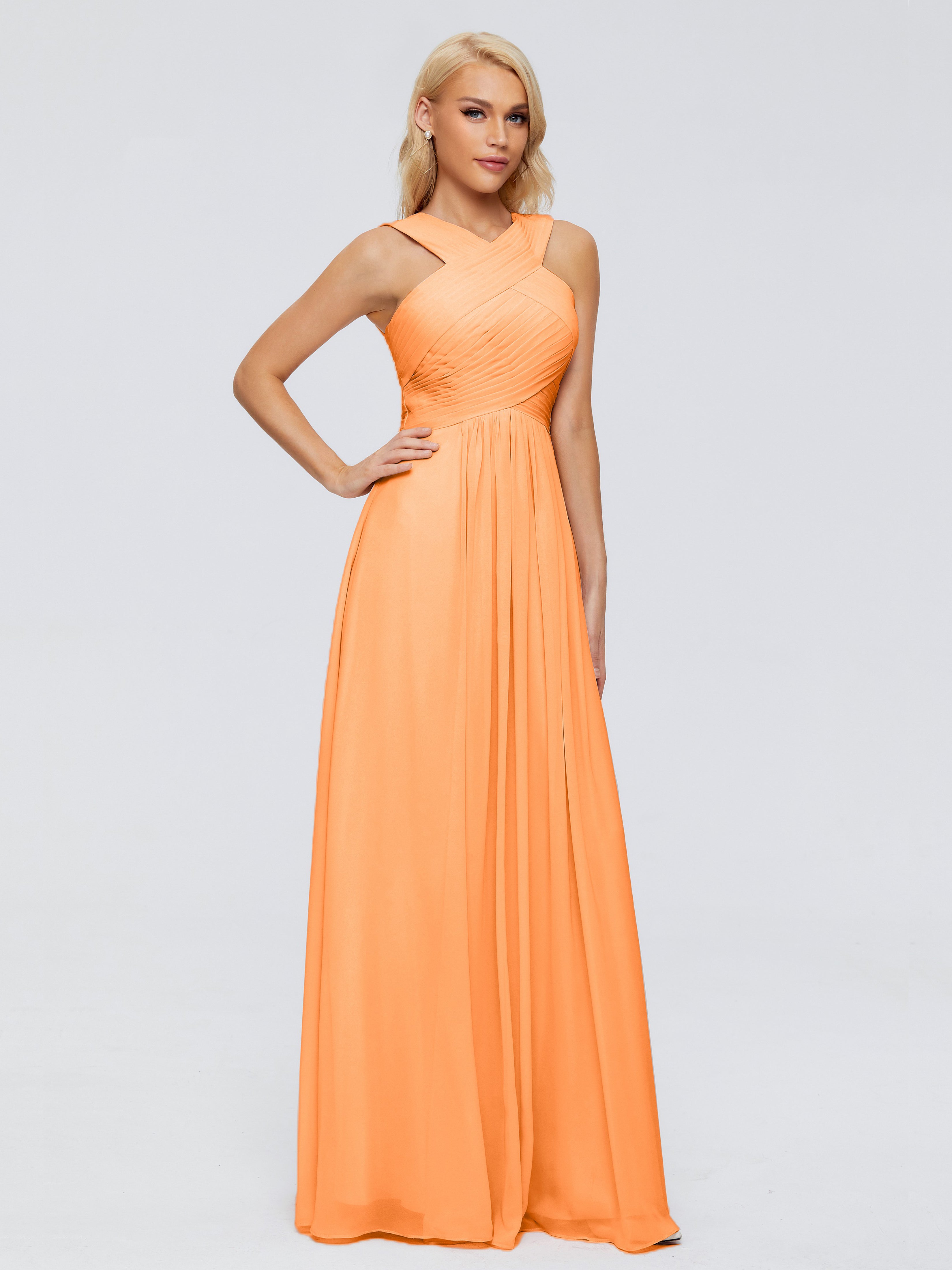 Robes De Demoiselle D'Honneur Orange Trapèze Bretelle Mousseline Robes Demoiselle D'Honneur