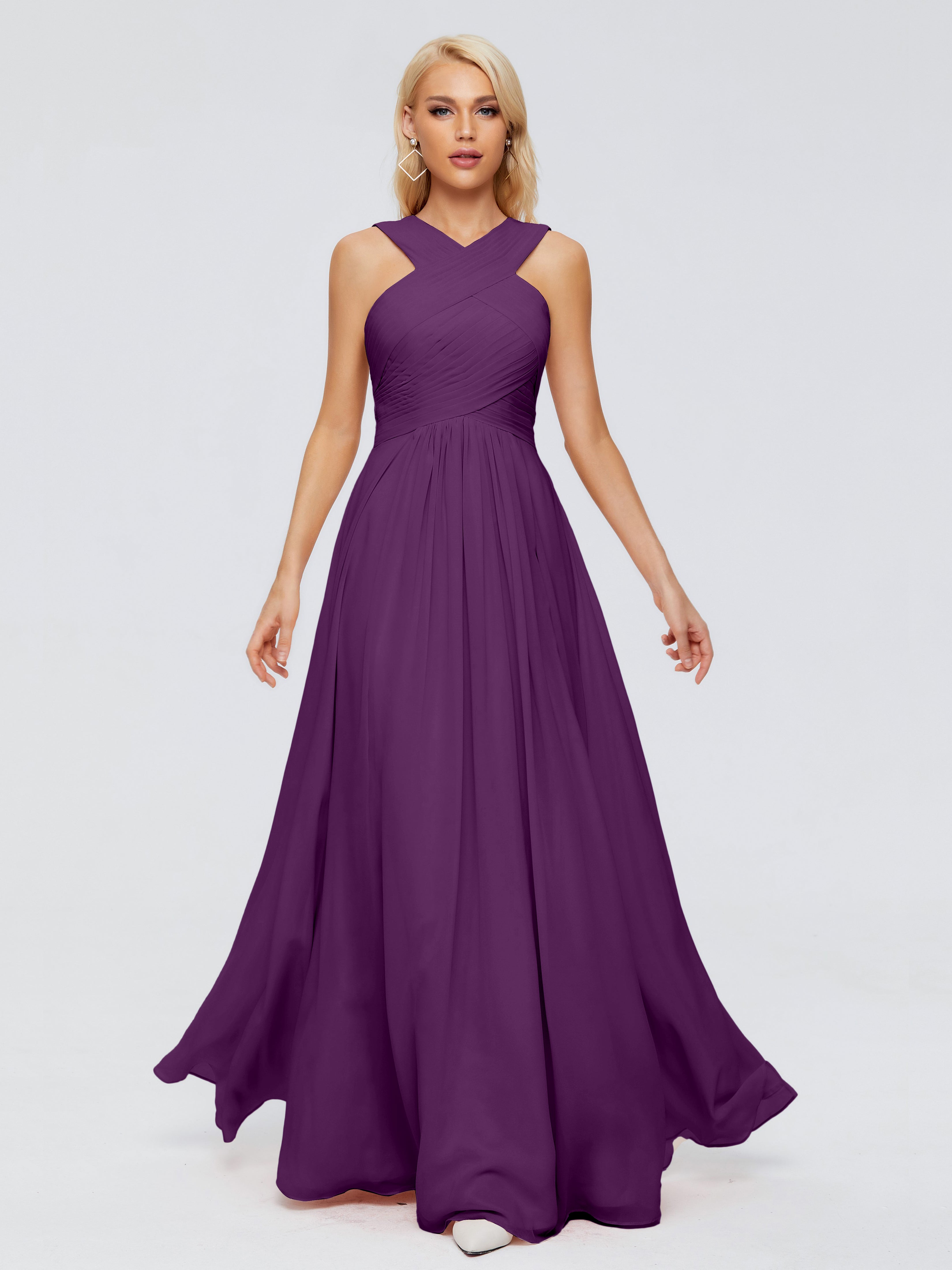 Robes De Demoiselle D'Honneur En Raisin Trapèze Bretelle Mousseline Robes Demoiselle D'Honneur