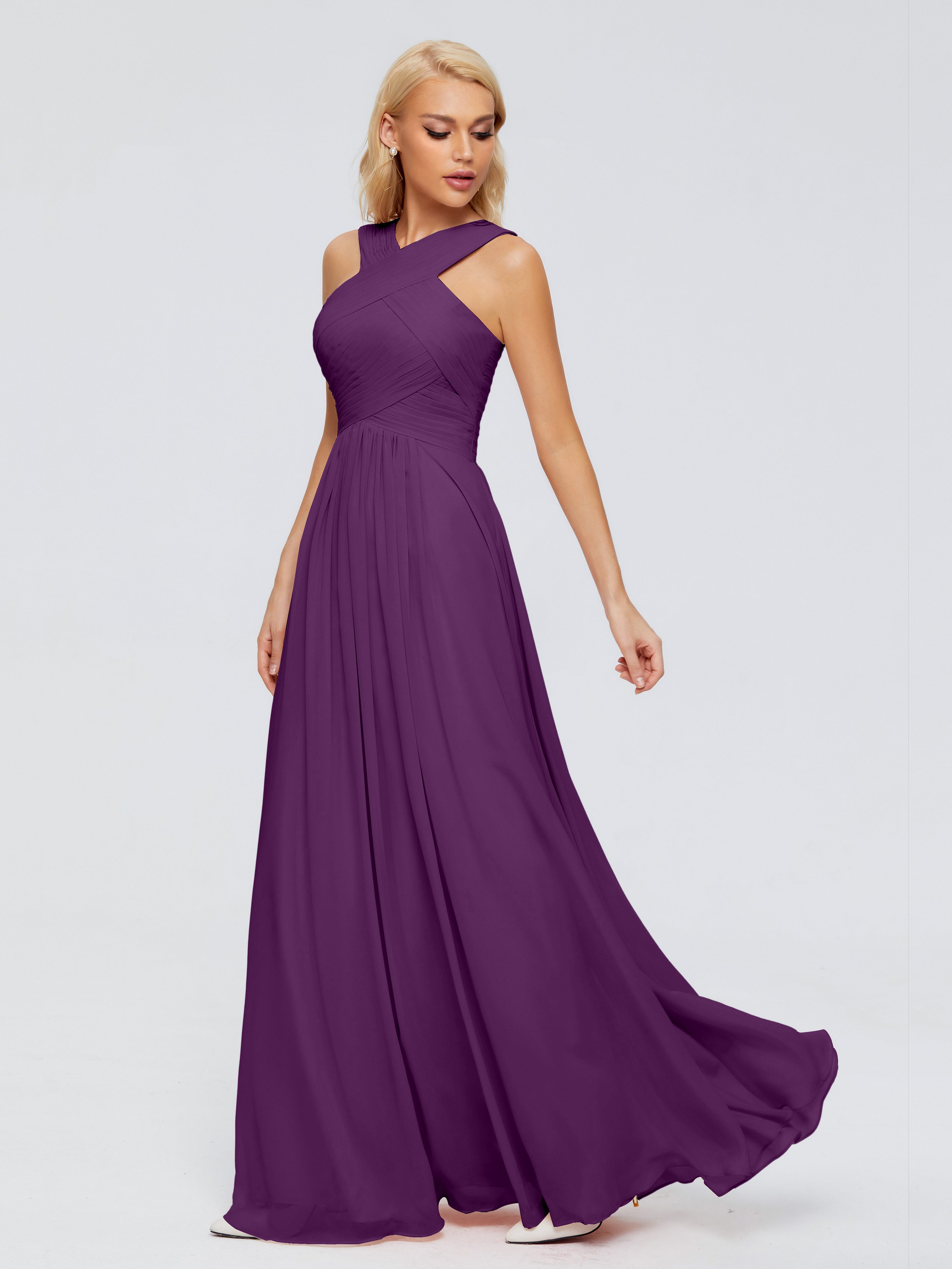 Robes De Demoiselle D'Honneur En Raisin Trapèze Bretelle Mousseline Robes Demoiselle D'Honneur