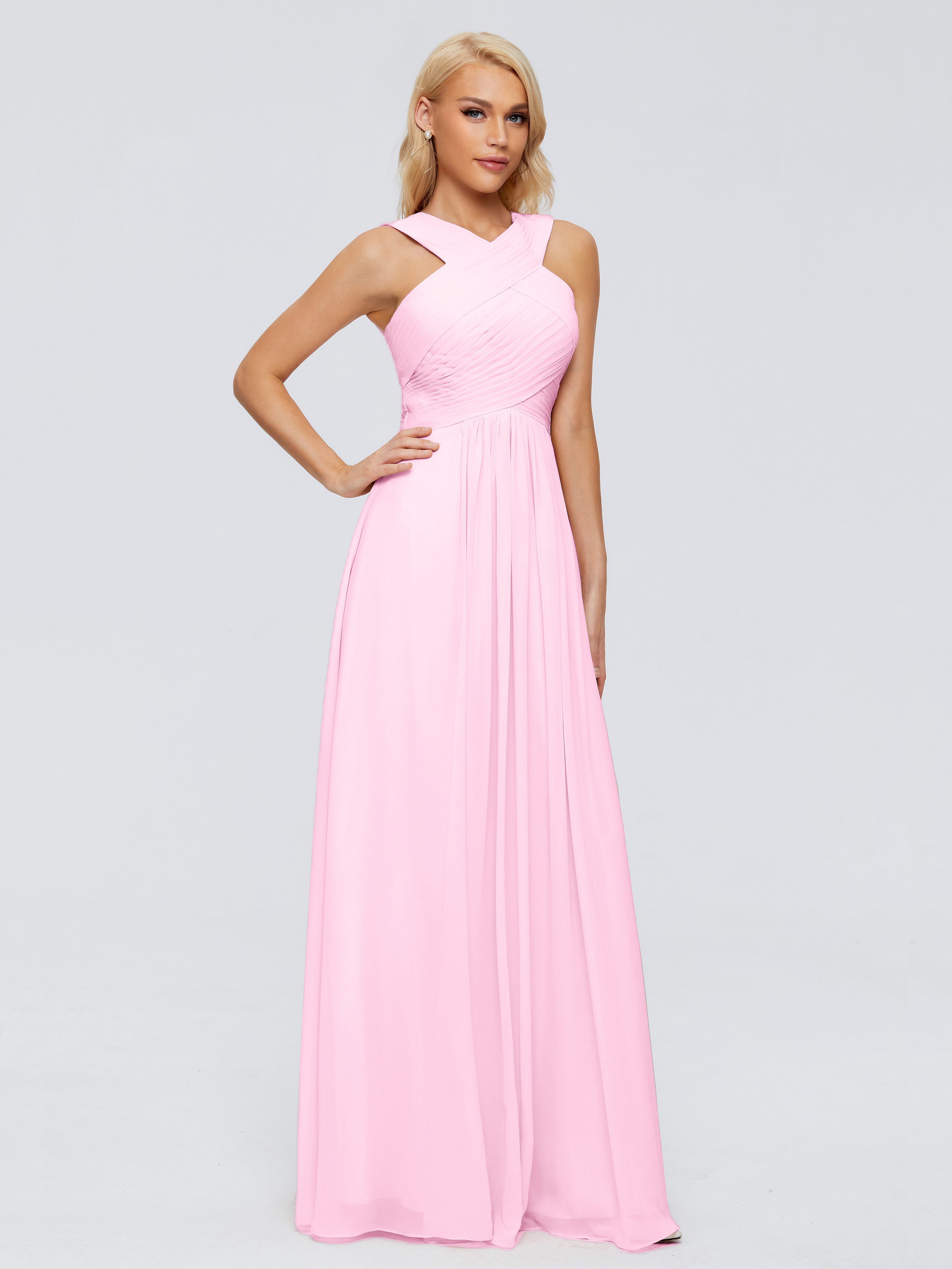 Robe Demoiselle D Honneur Rose Bonbon Trapèze Bretelle Mousseline Robes Demoiselle D'Honneur