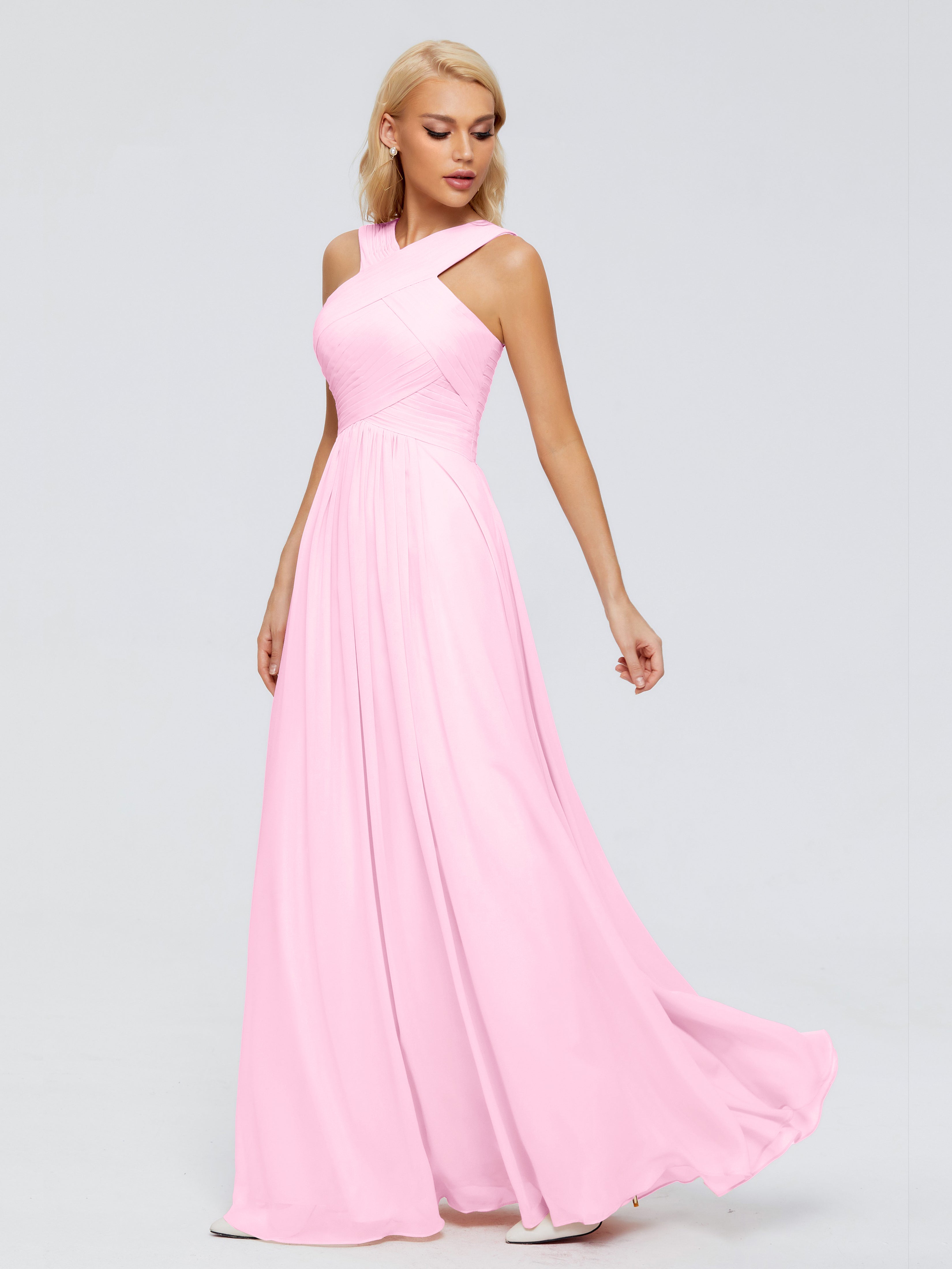 Robe Demoiselle D Honneur Rose Bonbon Trapèze Bretelle Mousseline Robes Demoiselle D'Honneur