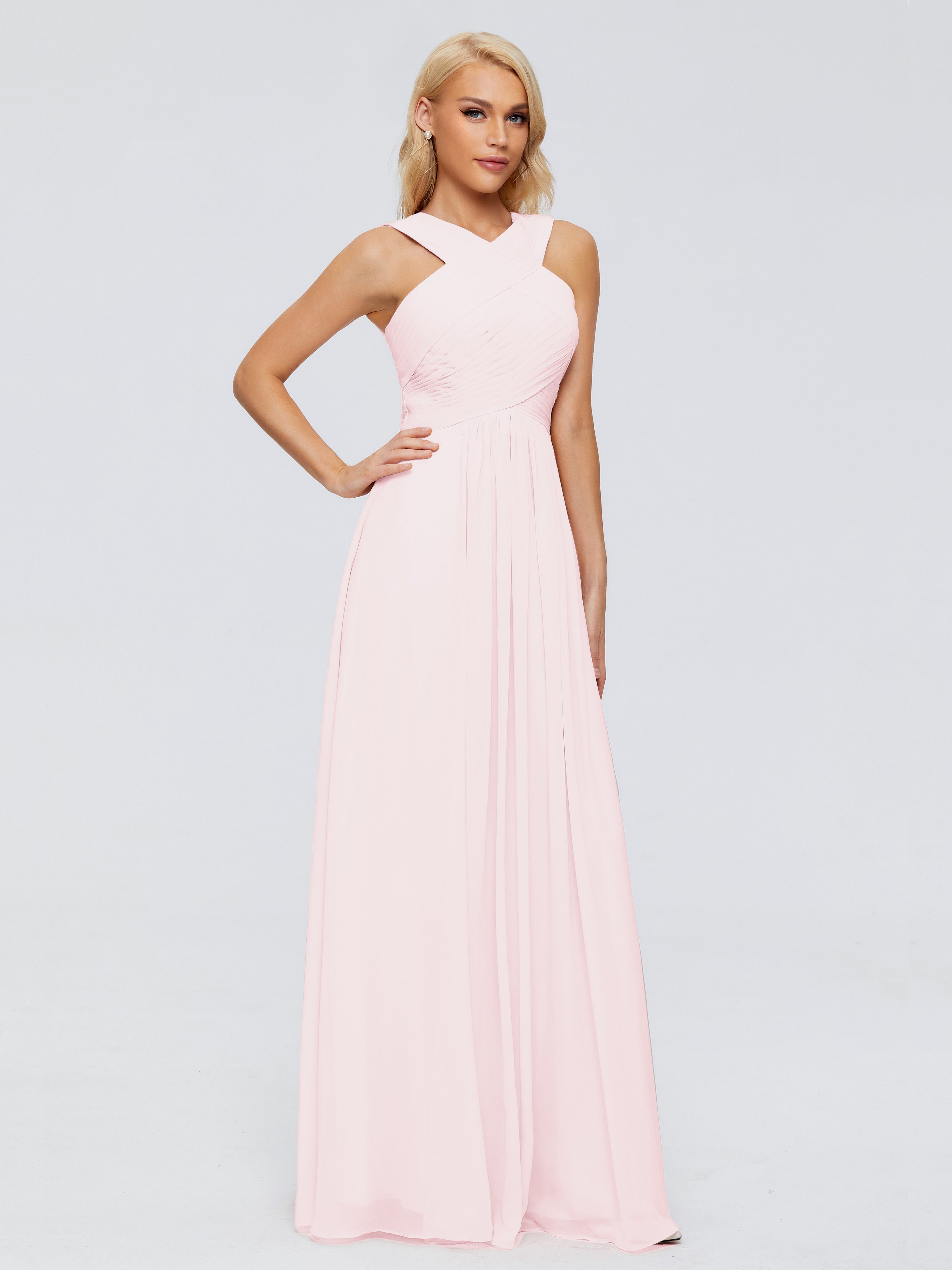 Demoiselle D Honneur Robe Rose Pale Trapèze Bretelle Mousseline Robes Demoiselle D'Honneur