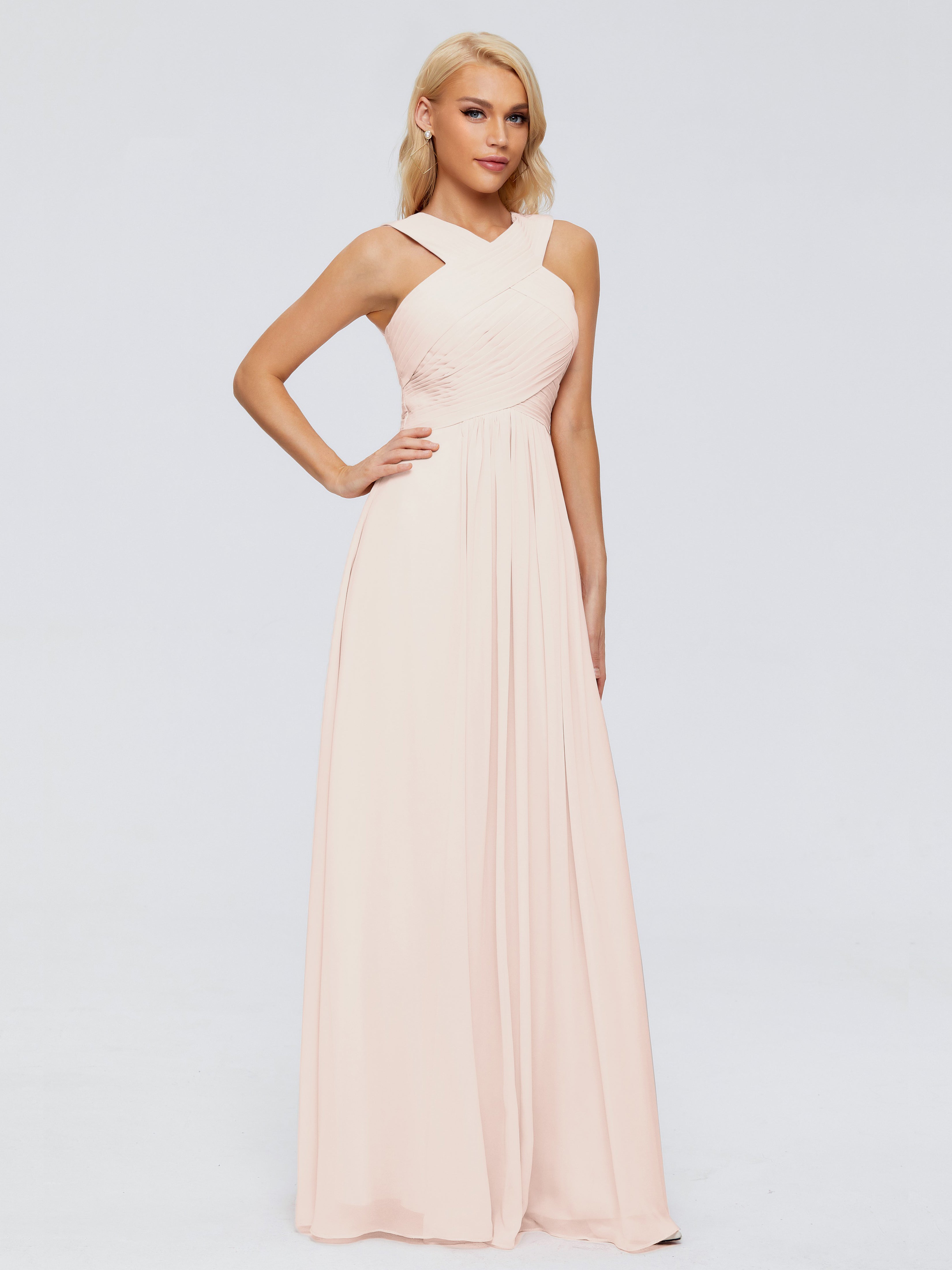 Robe Demoiselle D Honneur Rose Perle Trapèze Bretelle Mousseline Robes Demoiselle D'Honneur