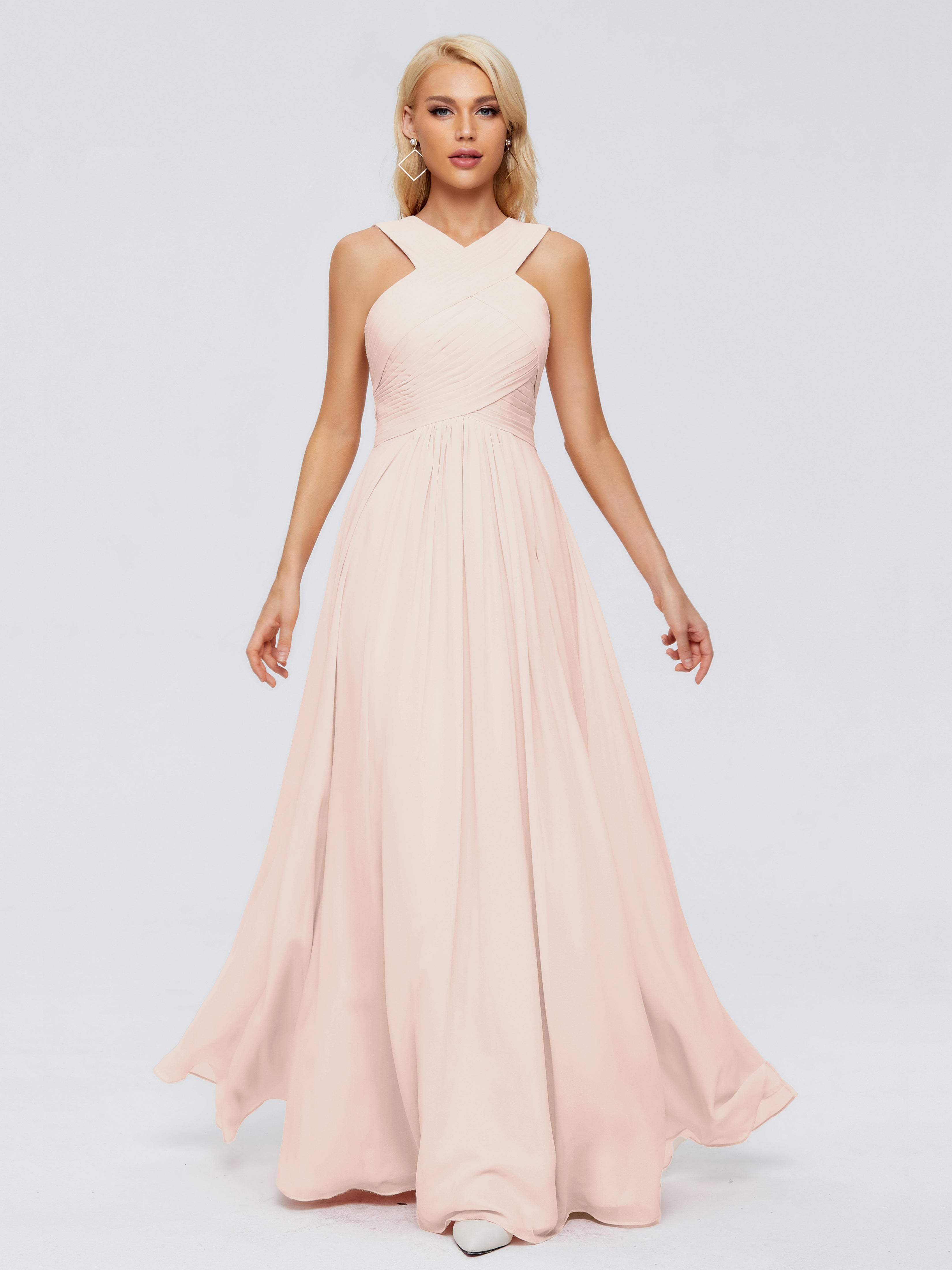 Robe Demoiselle D Honneur Rose Perle Trapèze Bretelle Mousseline Robes Demoiselle D'Honneur