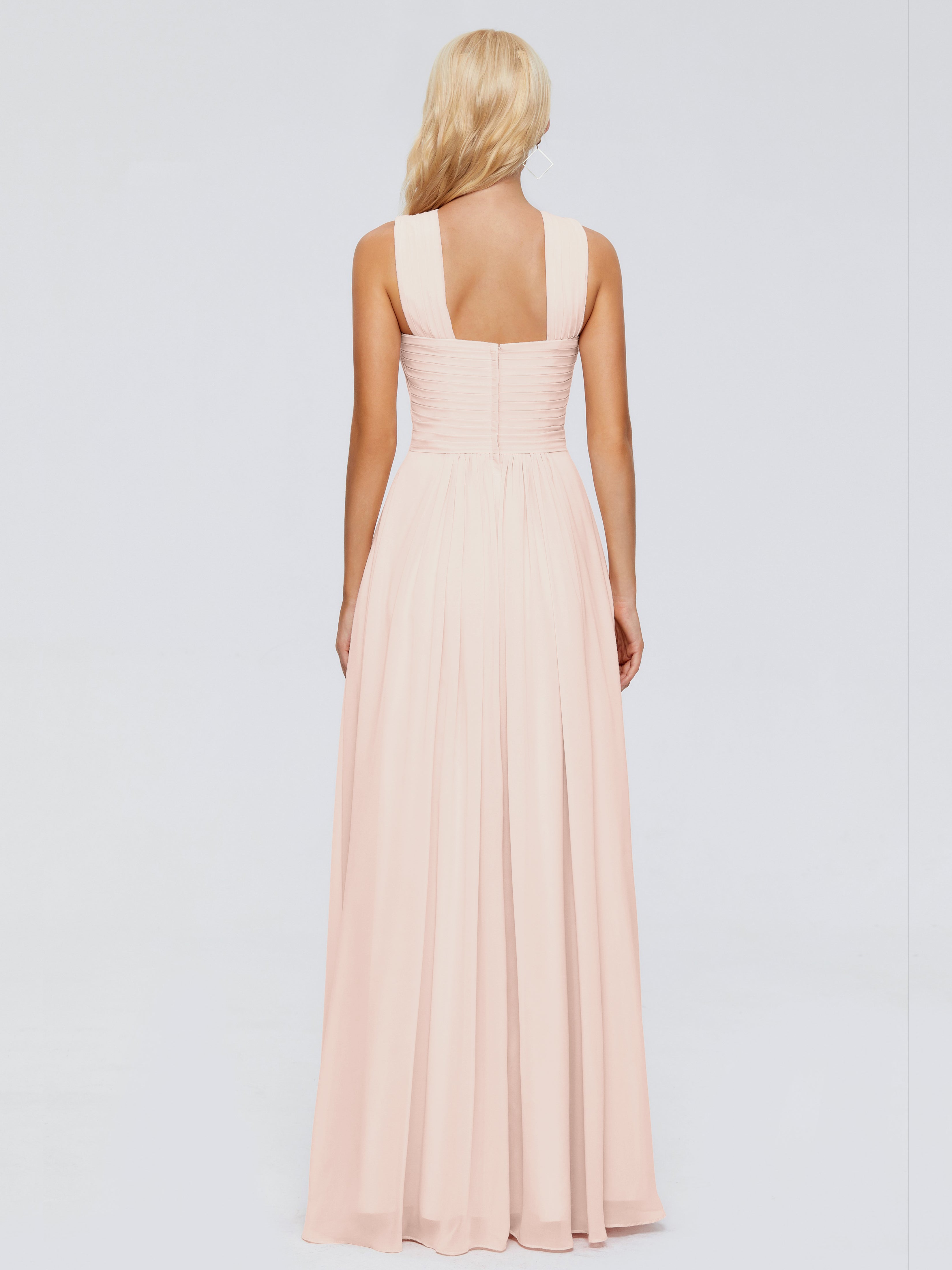 Robe Demoiselle D Honneur Rose Perle Trapèze Bretelle Mousseline Robes Demoiselle D'Honneur