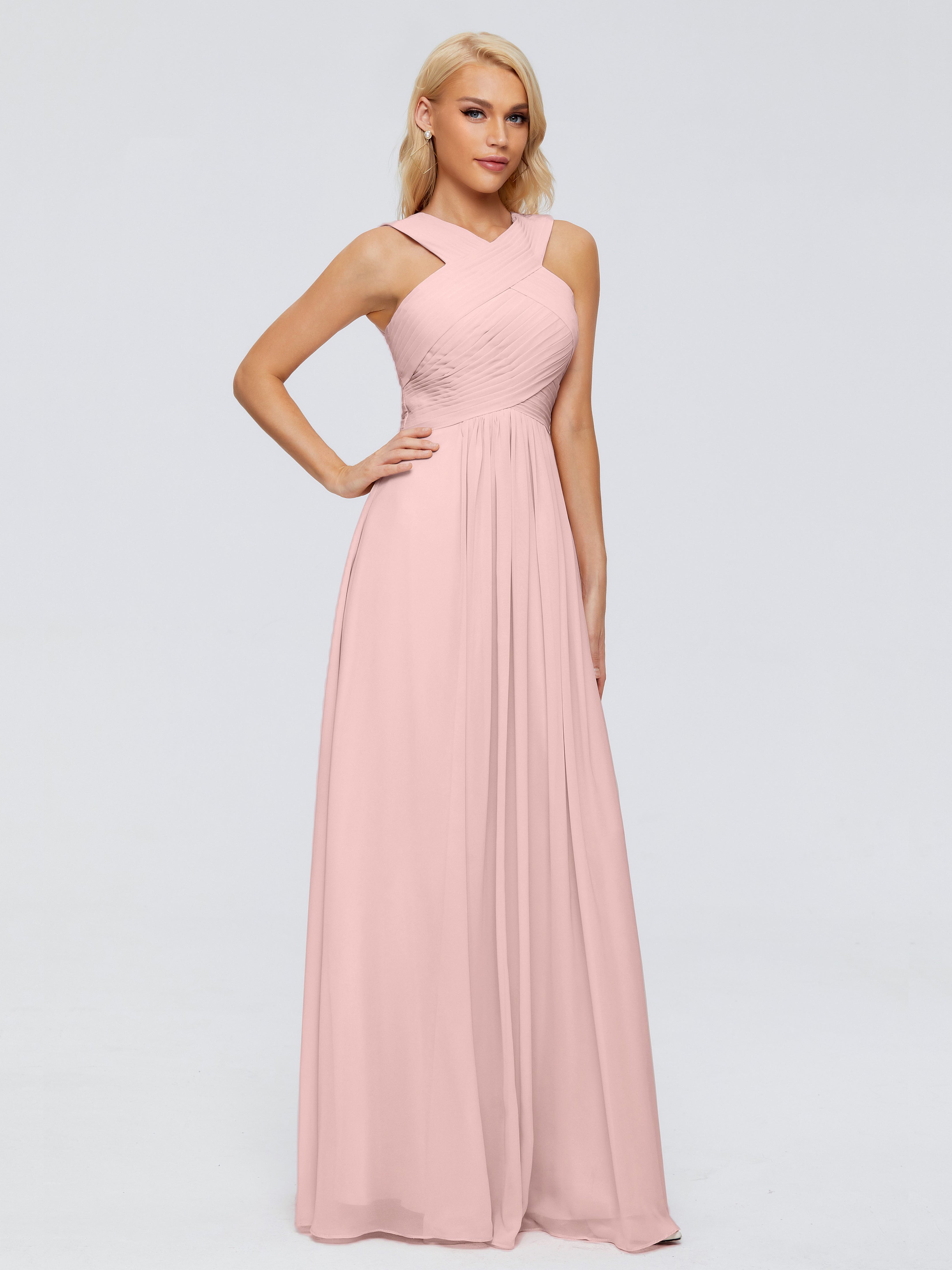 Robe Demoiselle D Honneur Rose Poudrée Trapèze Bretelle Mousseline Robes Demoiselle D'Honneur
