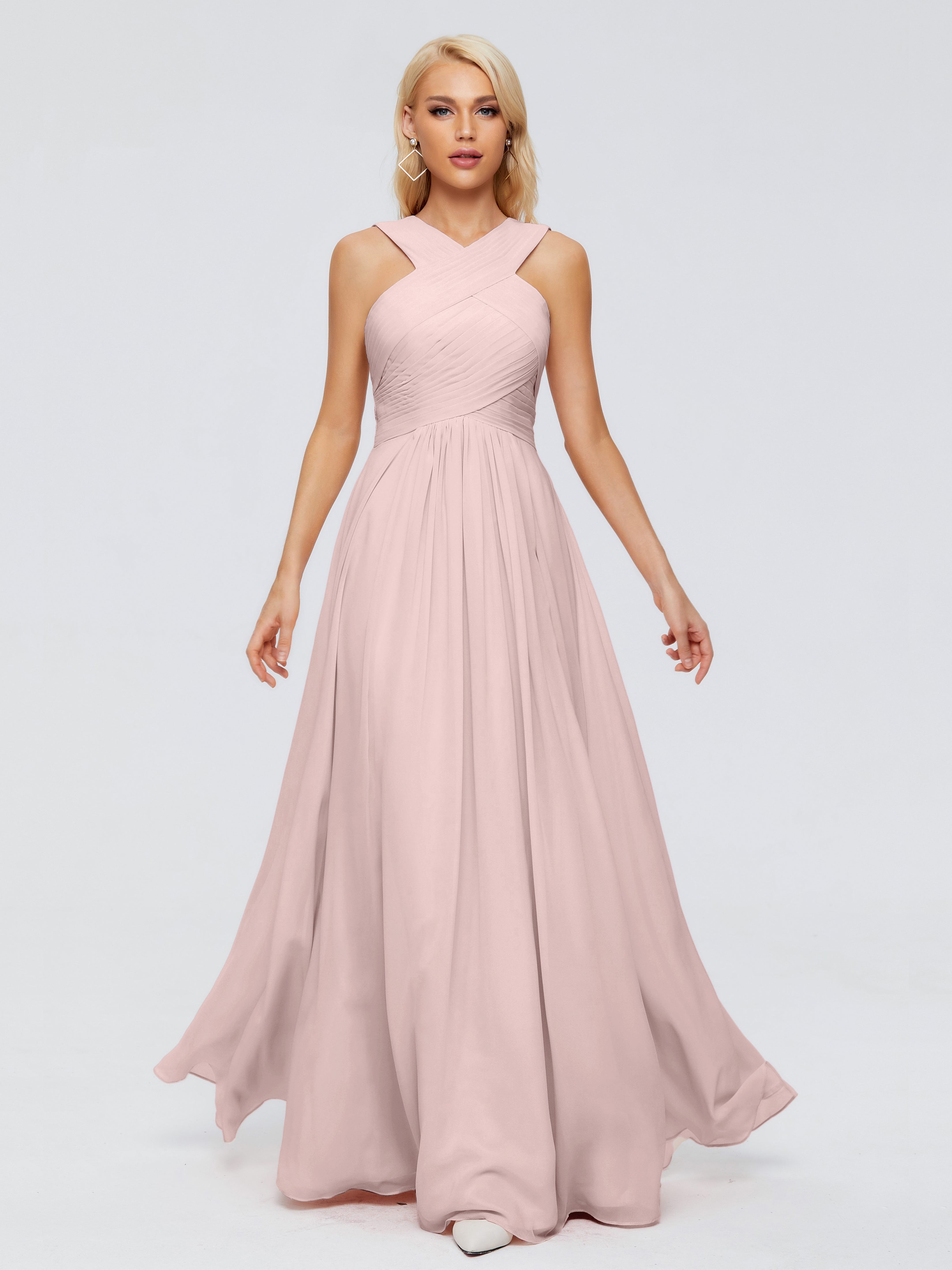 Robe Demoiselle D Honneur Rose Poudrée Trapèze Bretelle Mousseline Robes Demoiselle D'Honneur