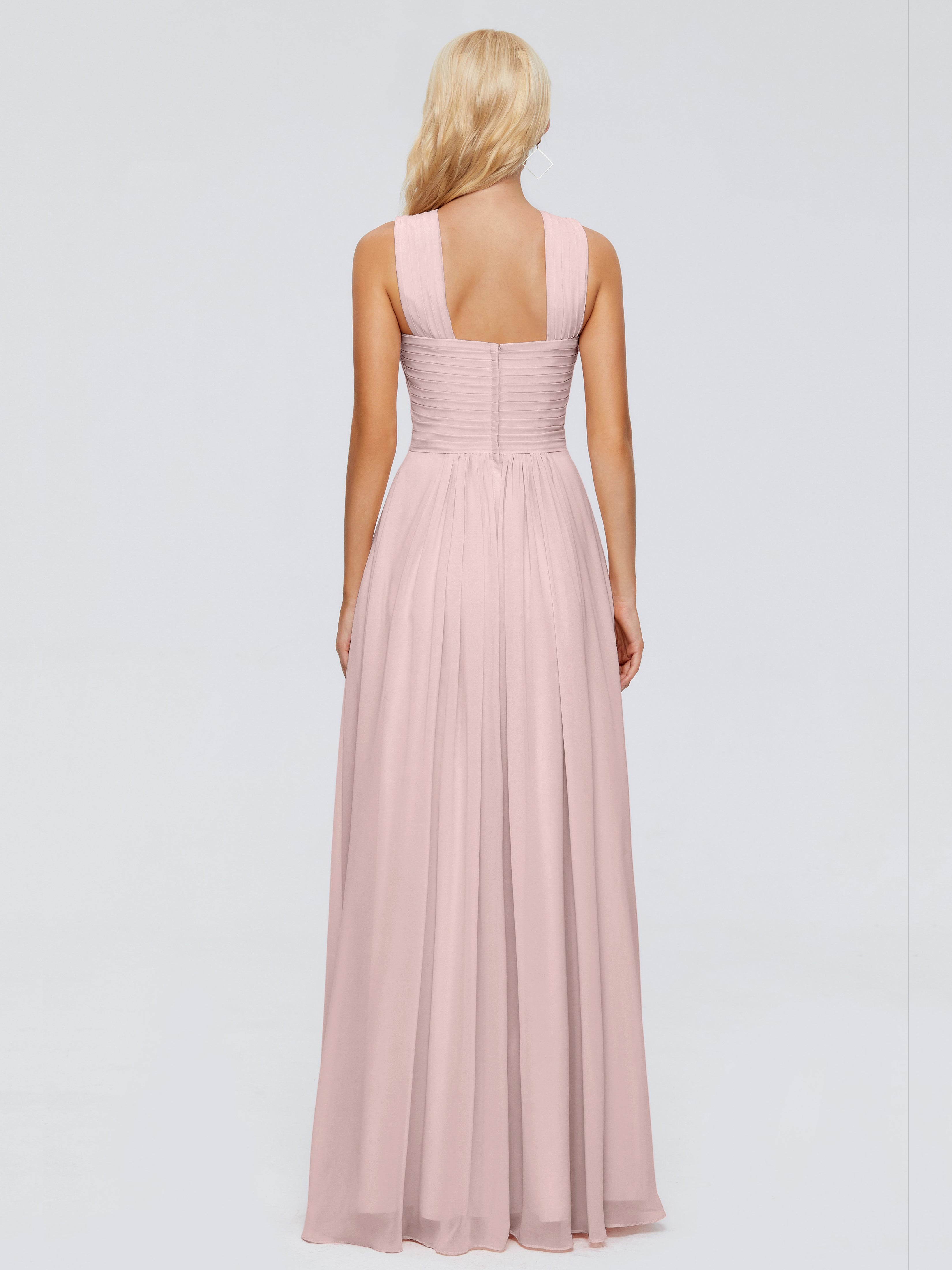 Robe Demoiselle D Honneur Rose Poudrée Trapèze Bretelle Mousseline Robes Demoiselle D'Honneur