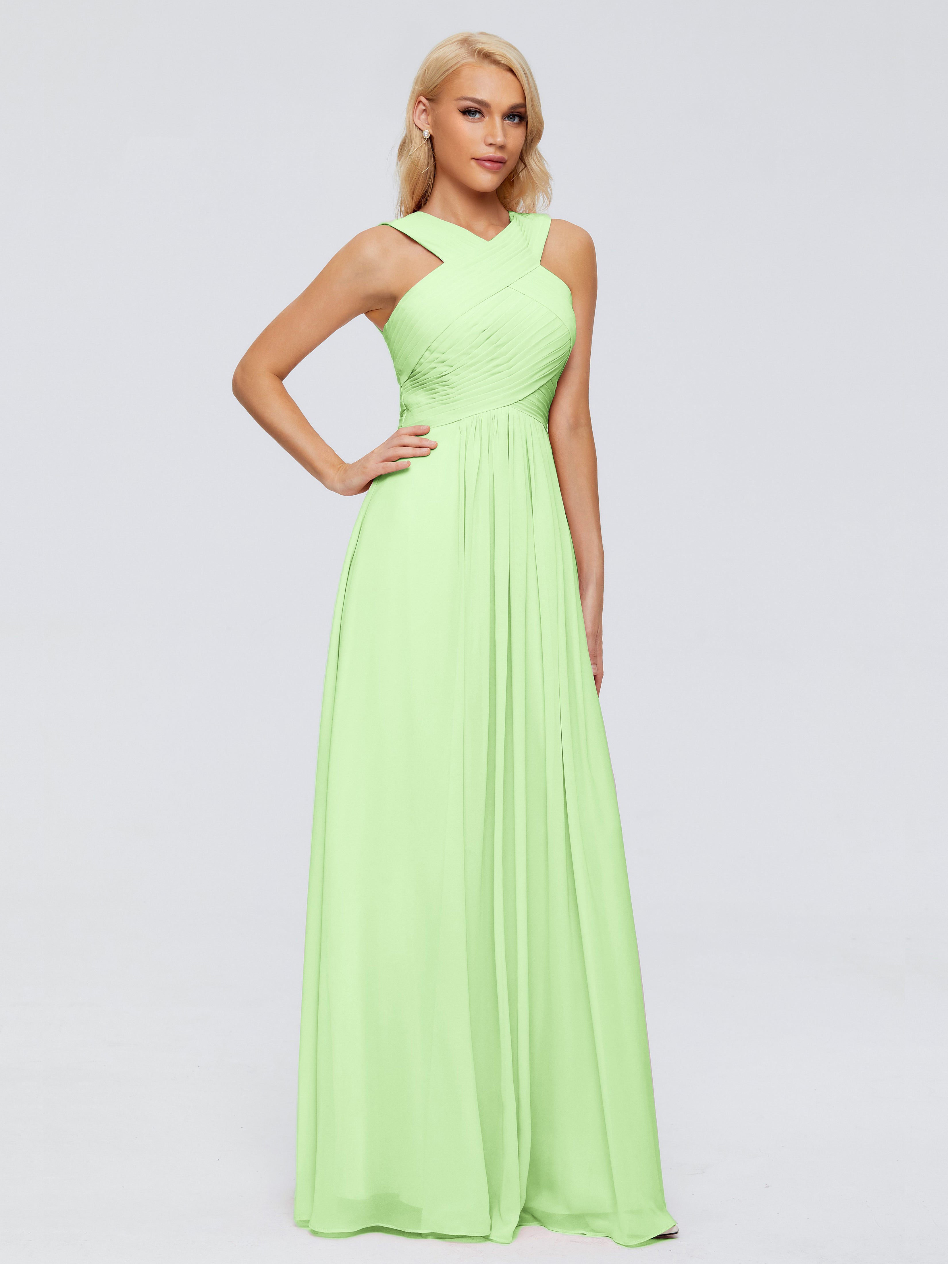 Robe Verte Sauge Demoiselle D Honneur Trapèze Bretelle Mousseline Robes Demoiselle D'Honneur