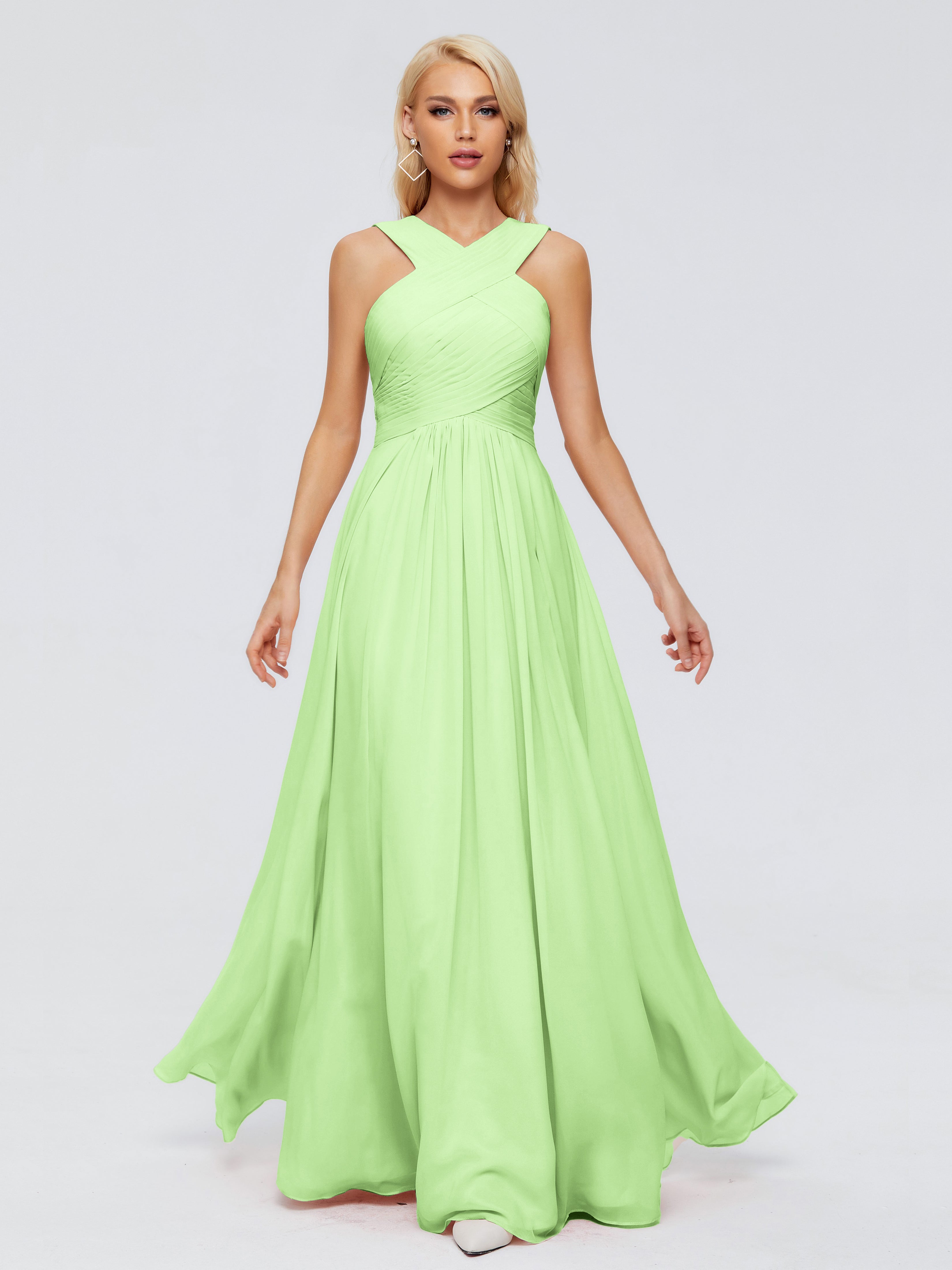 Robe Verte Sauge Demoiselle D Honneur Trapèze Bretelle Mousseline Robes Demoiselle D'Honneur