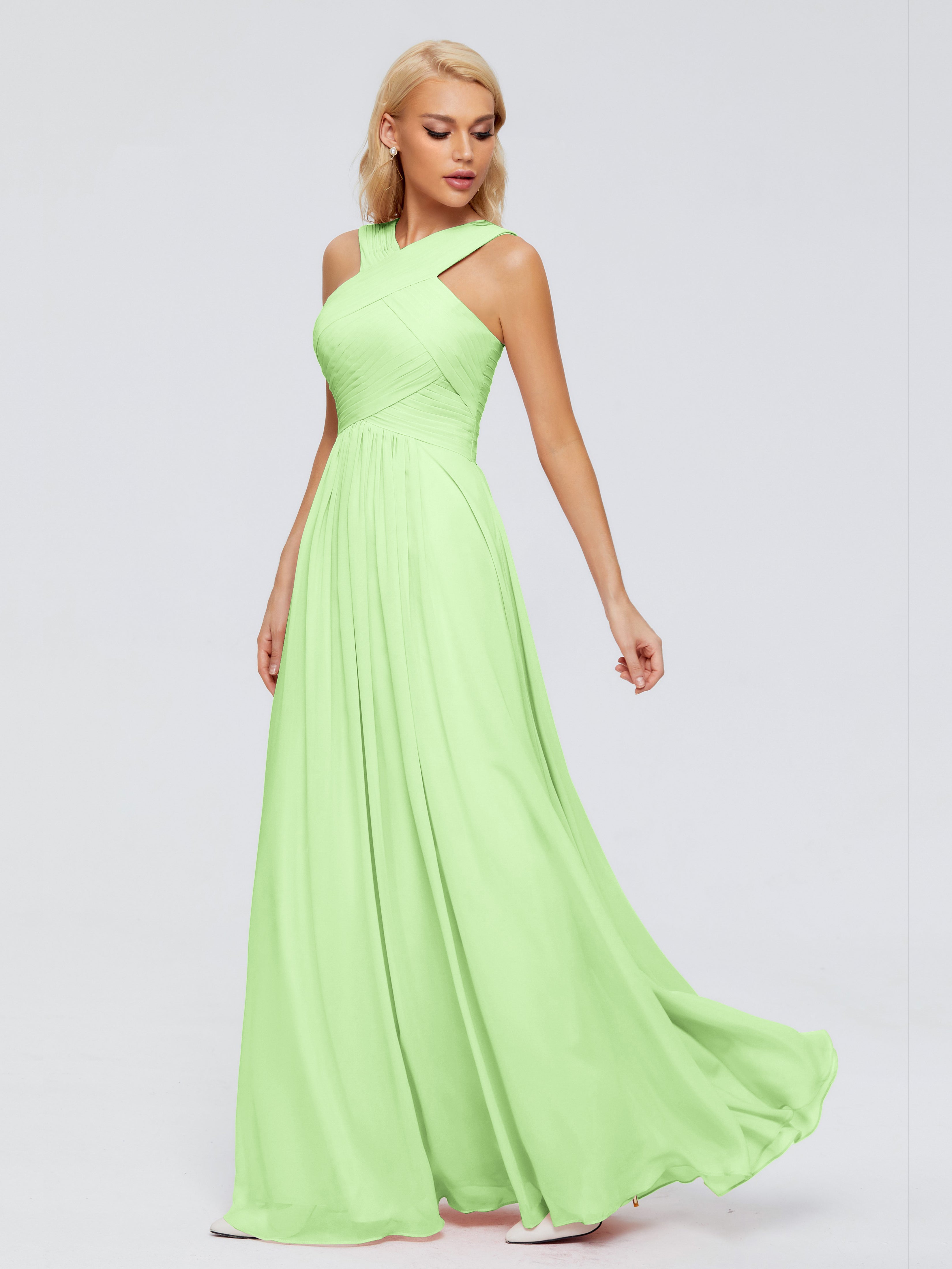 Robe Verte Sauge Demoiselle D Honneur Trapèze Bretelle Mousseline Robes Demoiselle D'Honneur