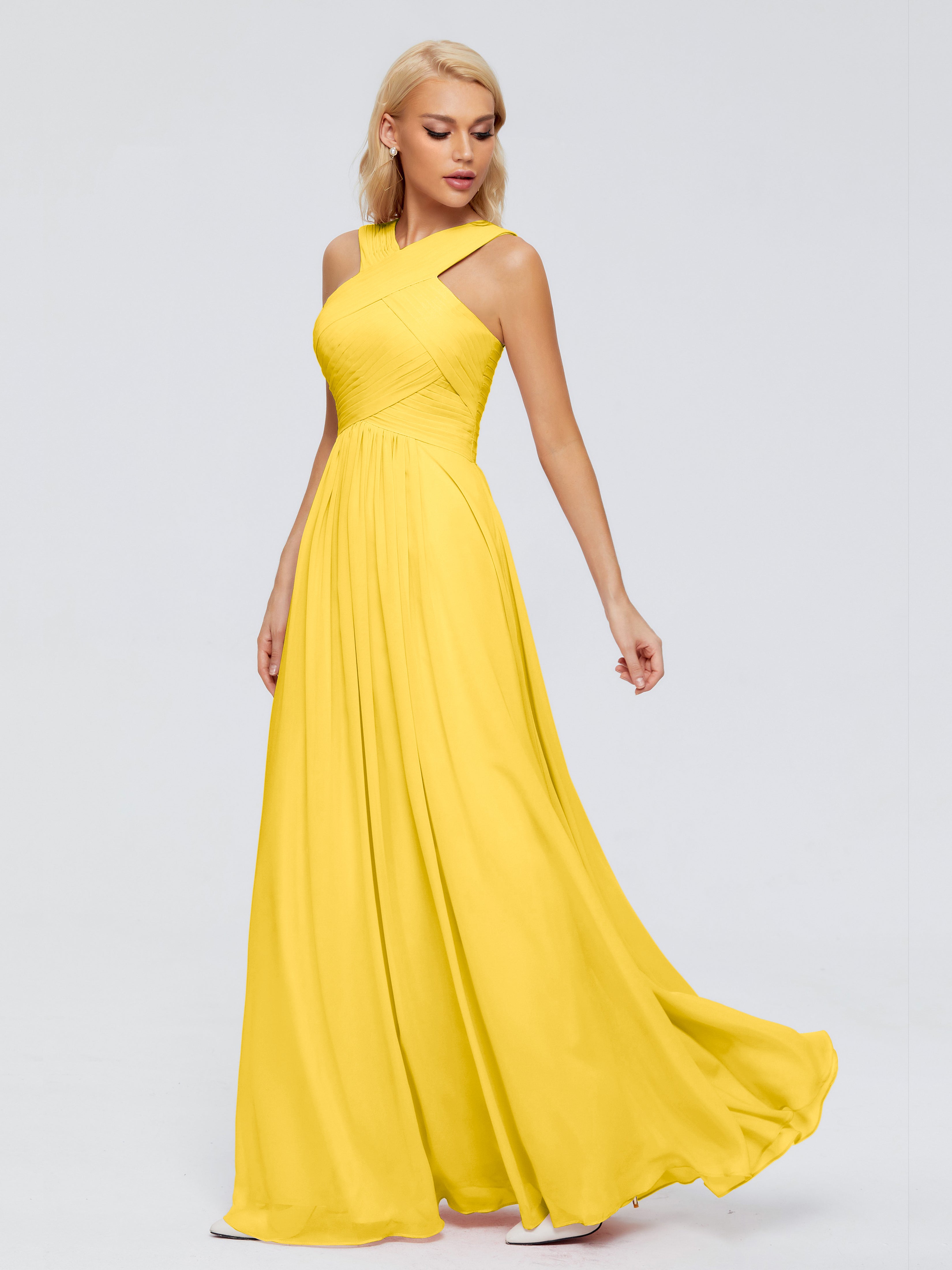 Robe De Demoiselle D'Honneur Souci Trapèze Bretelle Mousseline Robes Demoiselle D'Honneur