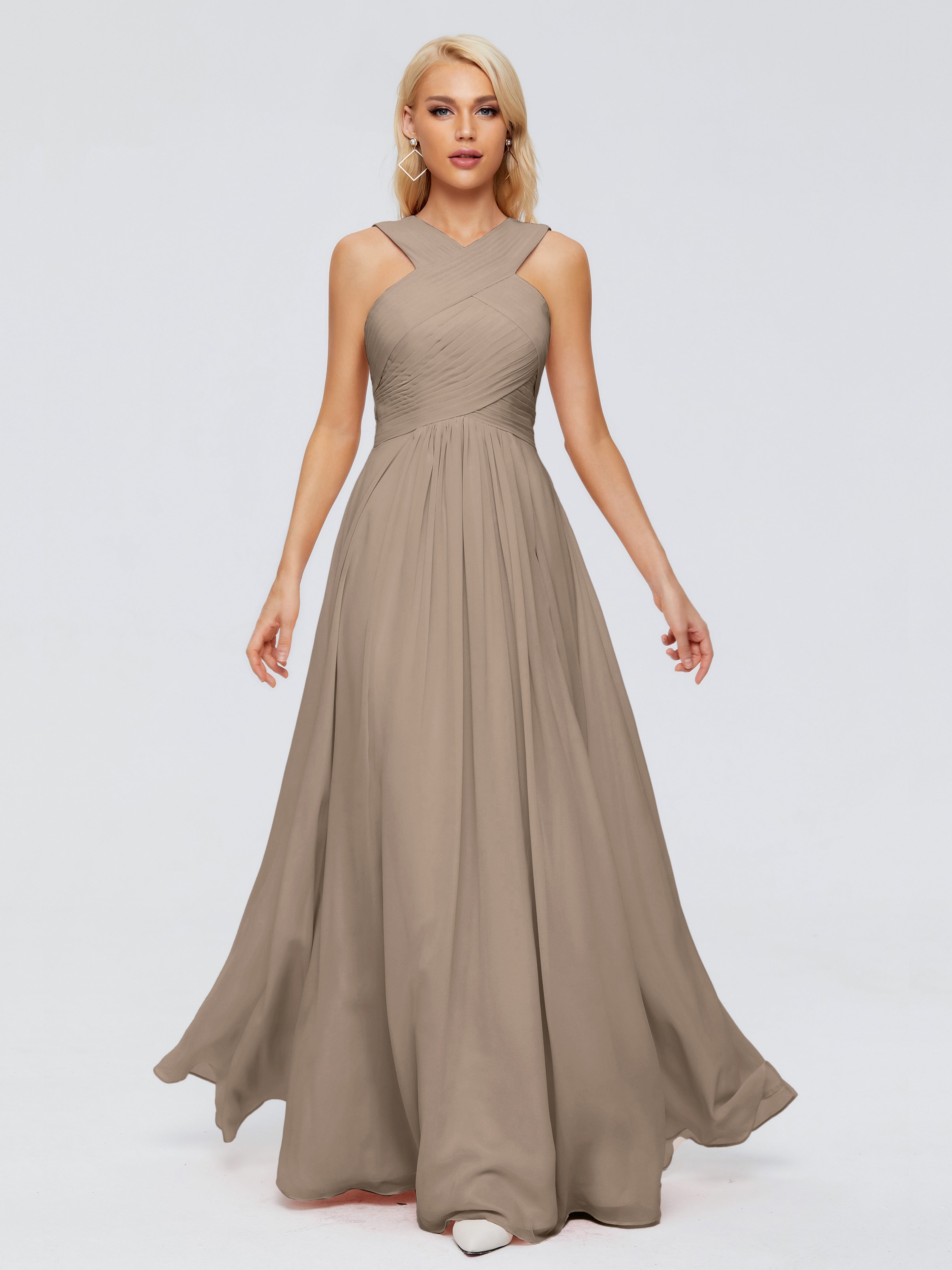 Robe Taupe Demoiselle D Honneur Trapèze Bretelle Mousseline Robes Demoiselle D'Honneur