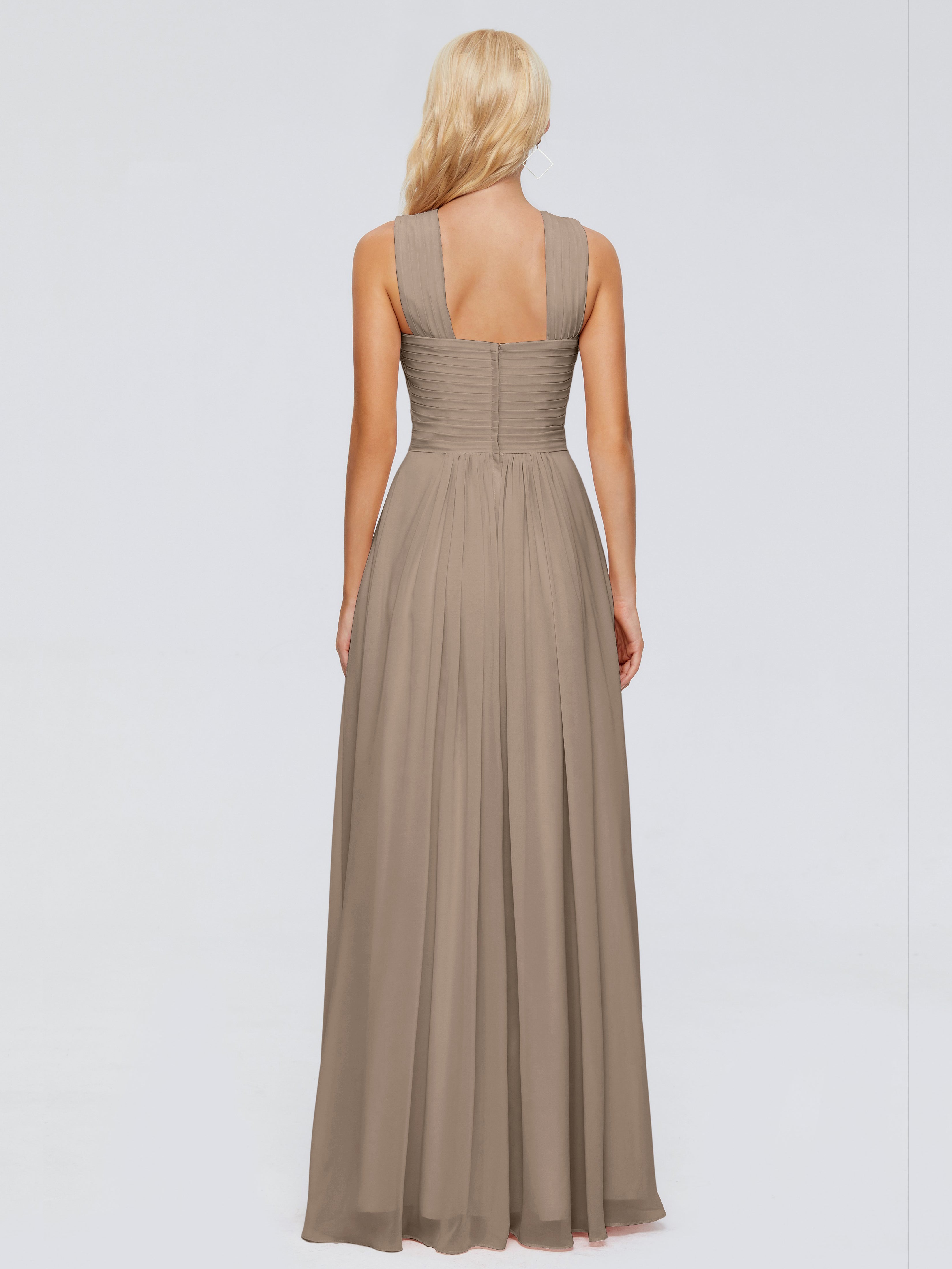 Robe Taupe Demoiselle D Honneur Trapèze Bretelle Mousseline Robes Demoiselle D'Honneur