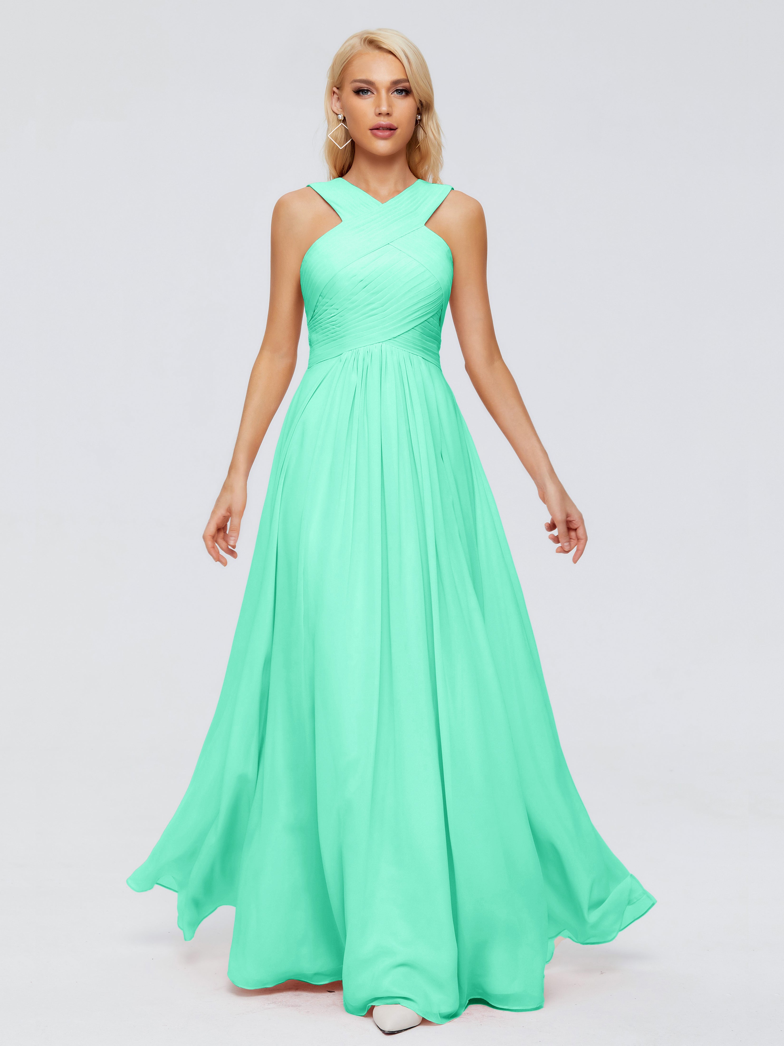Demoiselle Dhonneur Robe Turquoise Trapèze Bretelle Mousseline Robes Demoiselle D'Honneur