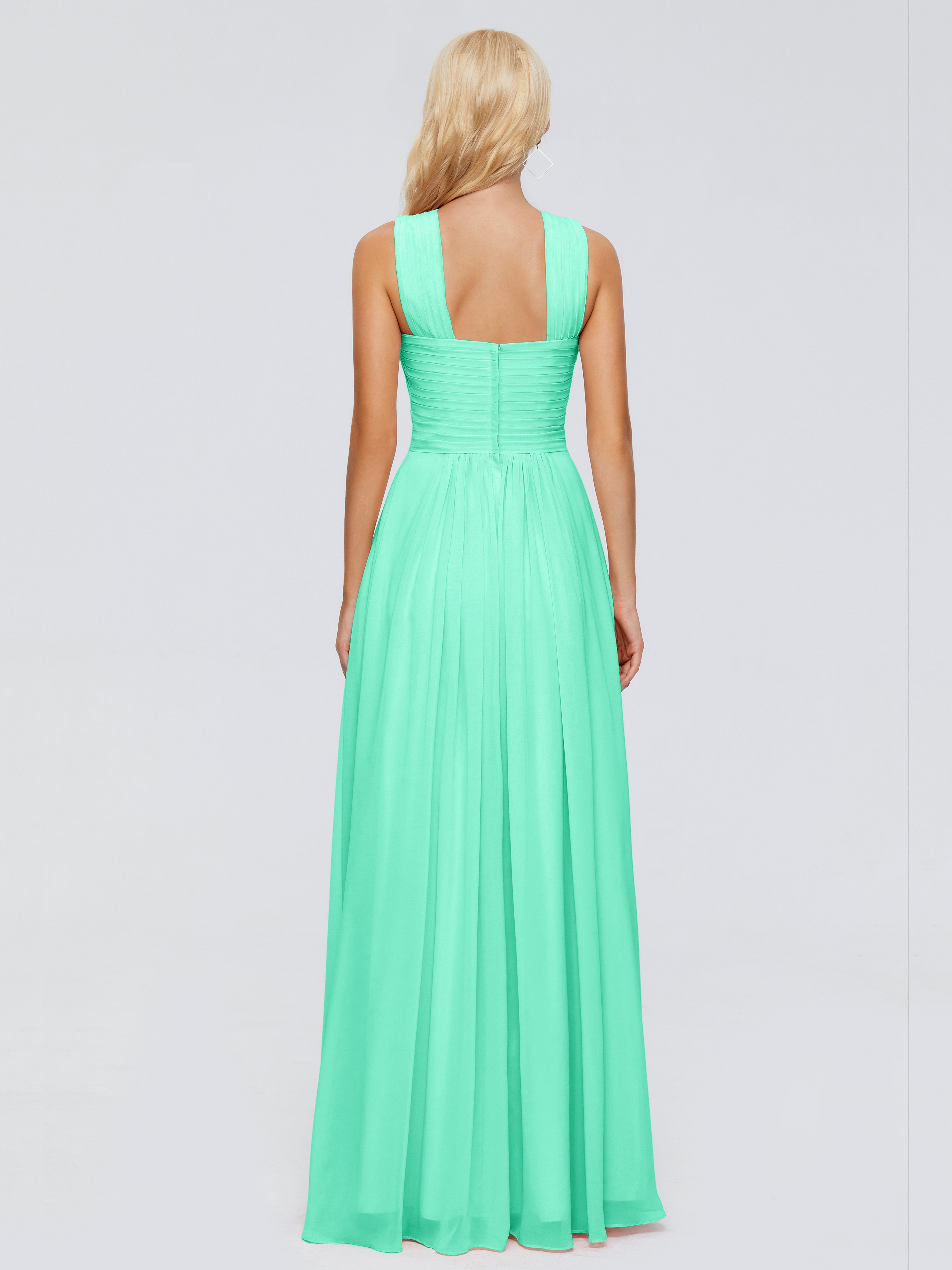 Demoiselle Dhonneur Robe Turquoise Trapèze Bretelle Mousseline Robes Demoiselle D'Honneur