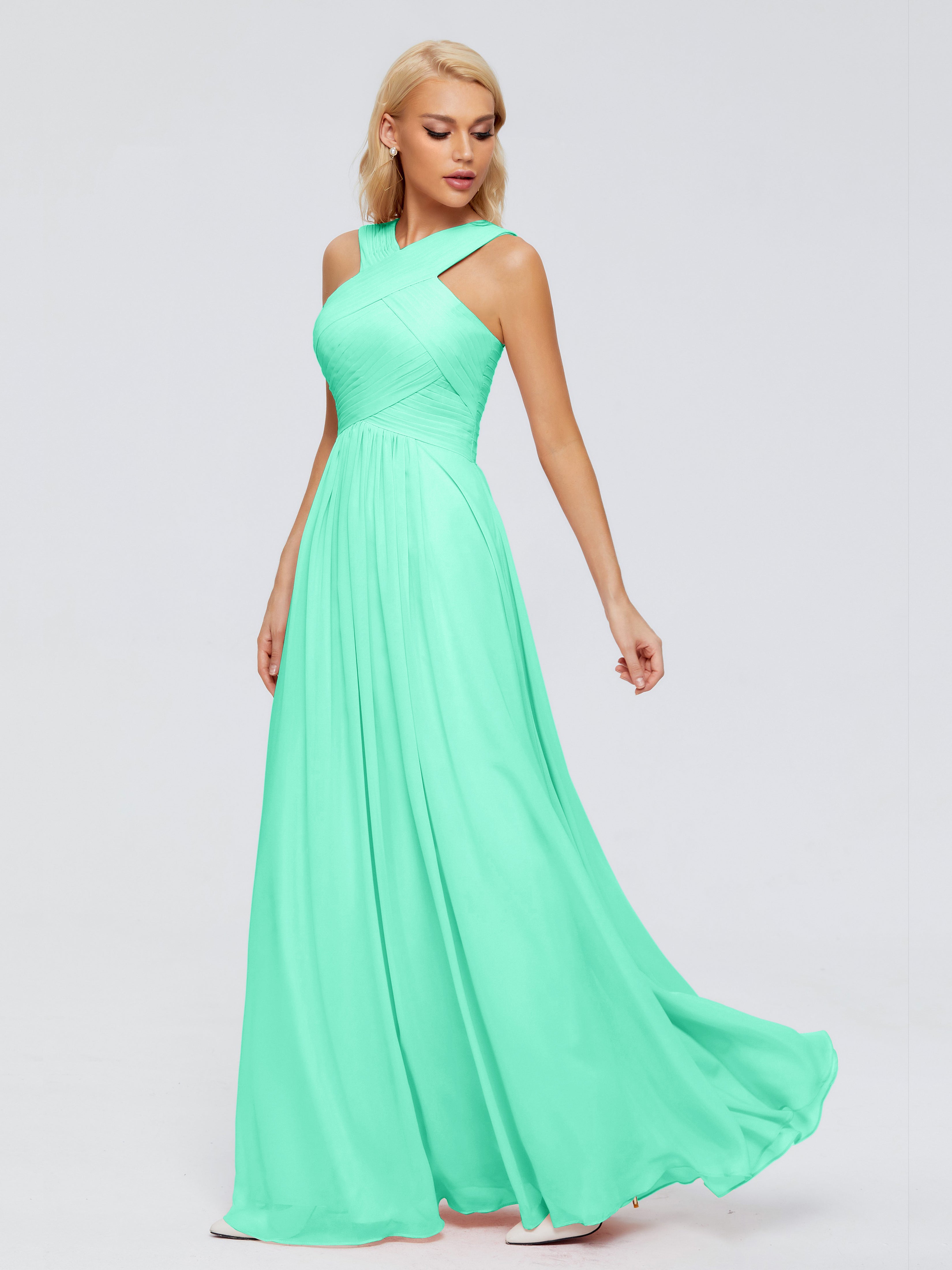 Demoiselle Dhonneur Robe Turquoise Trapèze Bretelle Mousseline Robes Demoiselle D'Honneur