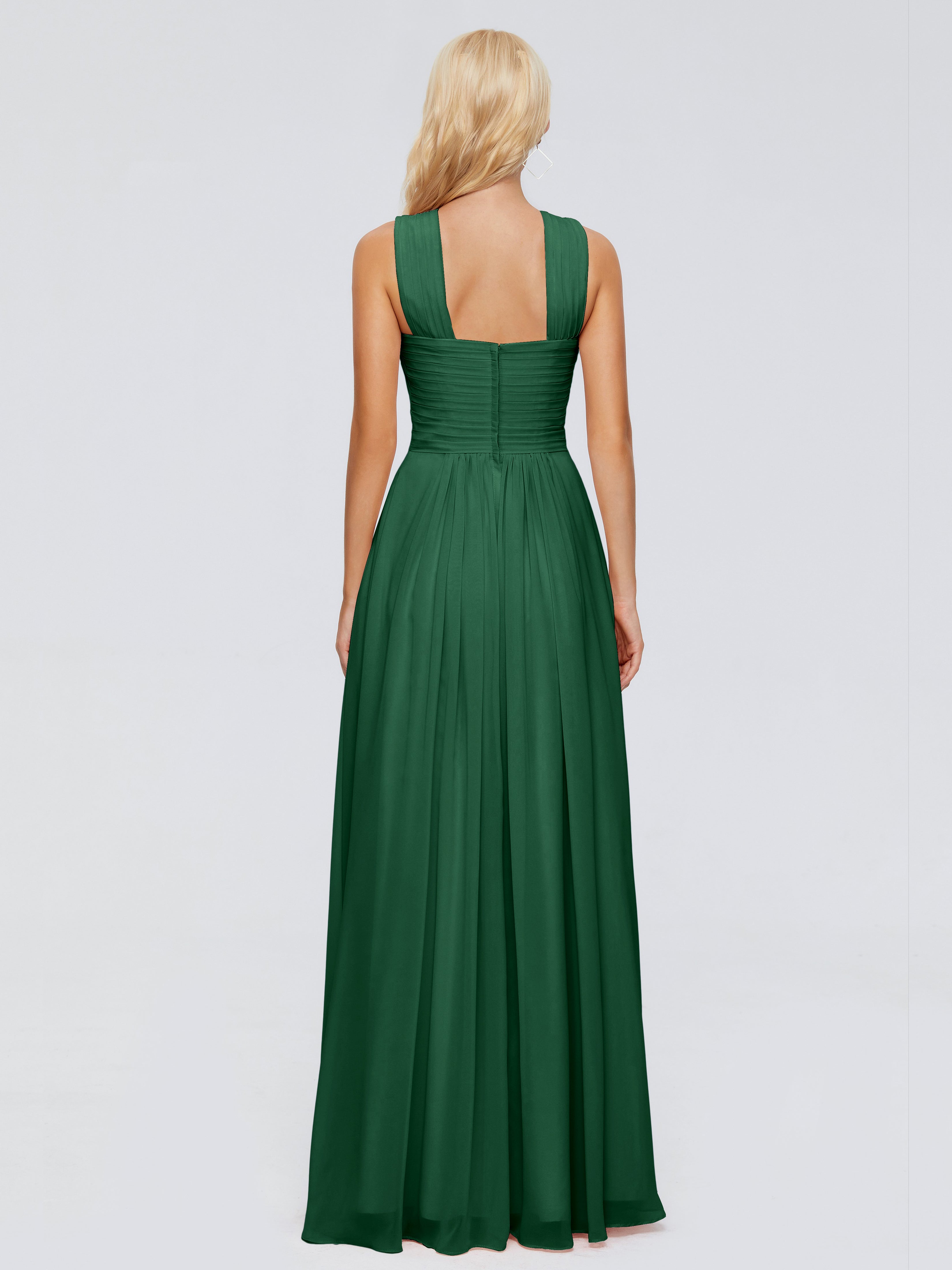 Robes De Demoiselle D'Honneur Vert Foncé Trapèze Bretelle Mousseline Robes Demoiselle D'Honneur
