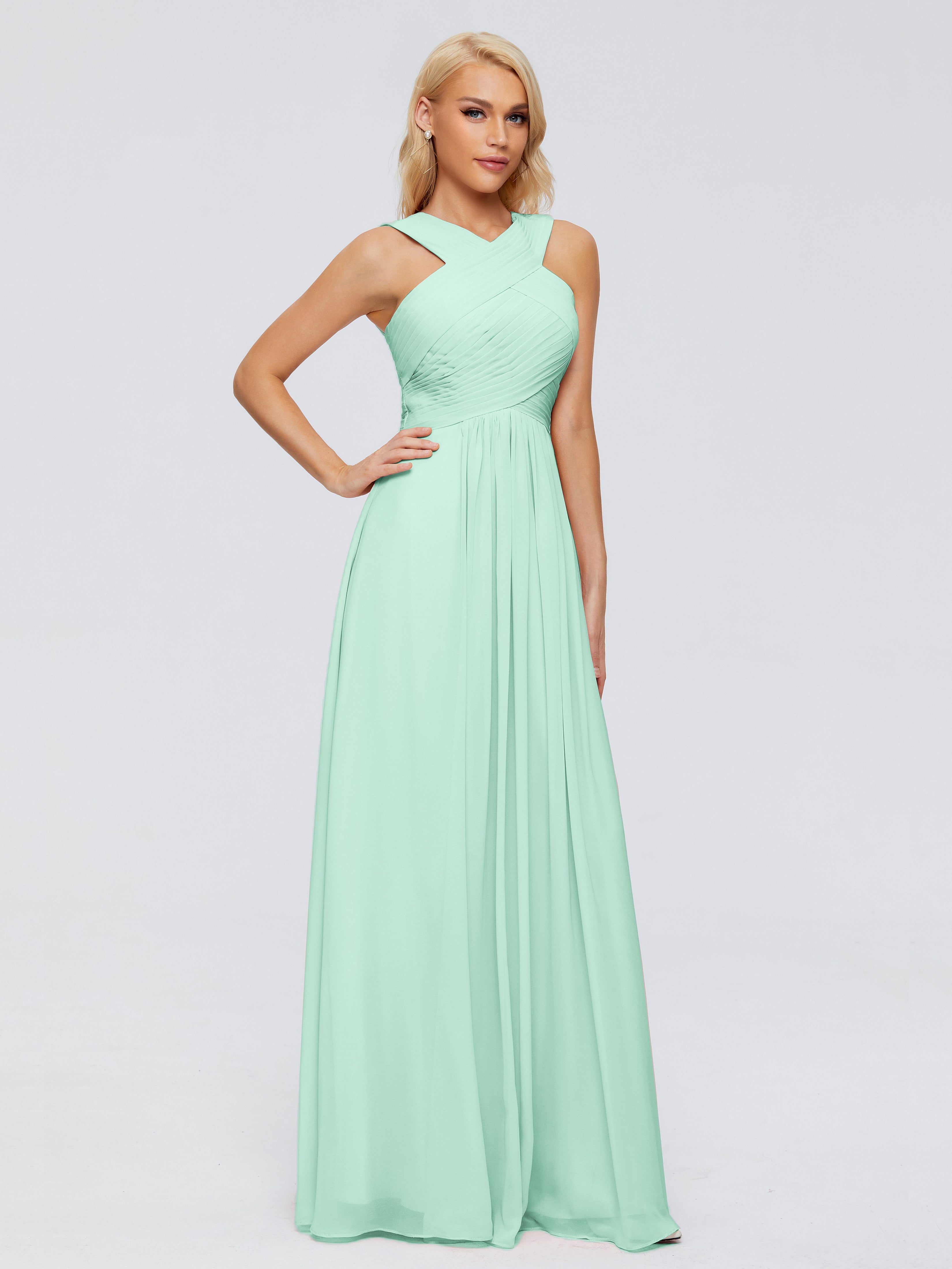 Robe Demoiselle D Honneur Vert Menthe Trapèze Bretelle Mousseline Robes Demoiselle D'Honneur