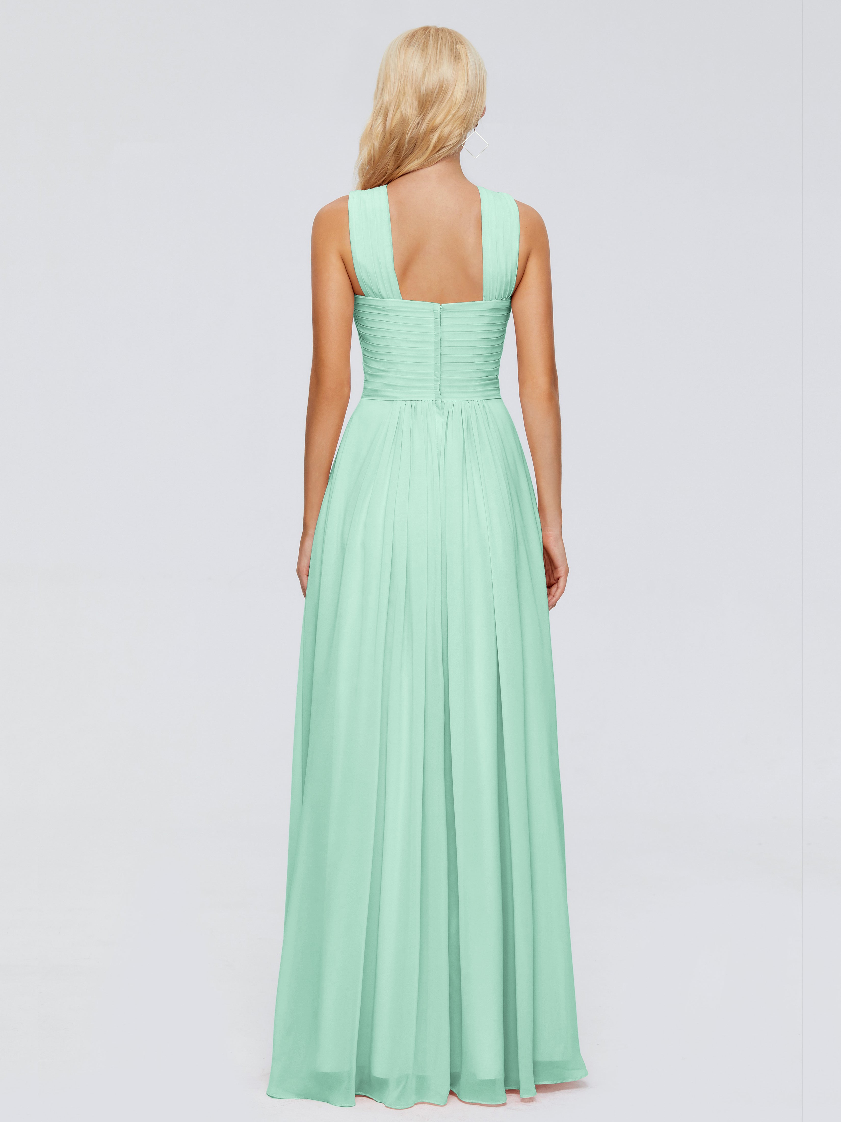 Robe Demoiselle D Honneur Vert Menthe Trapèze Bretelle Mousseline Robes Demoiselle D'Honneur
