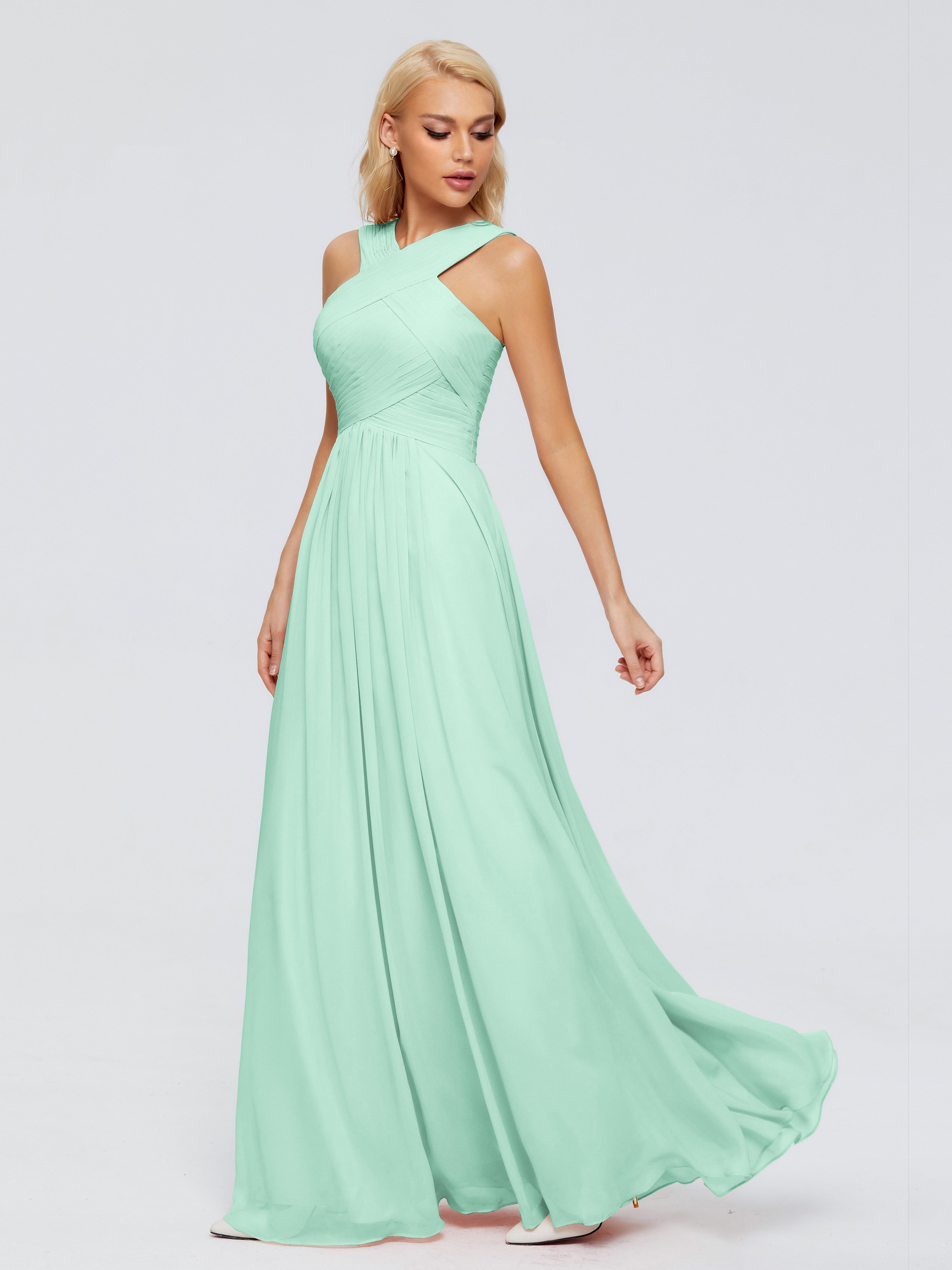 Robe Demoiselle D Honneur Vert Menthe Trapèze Bretelle Mousseline Robes Demoiselle D'Honneur