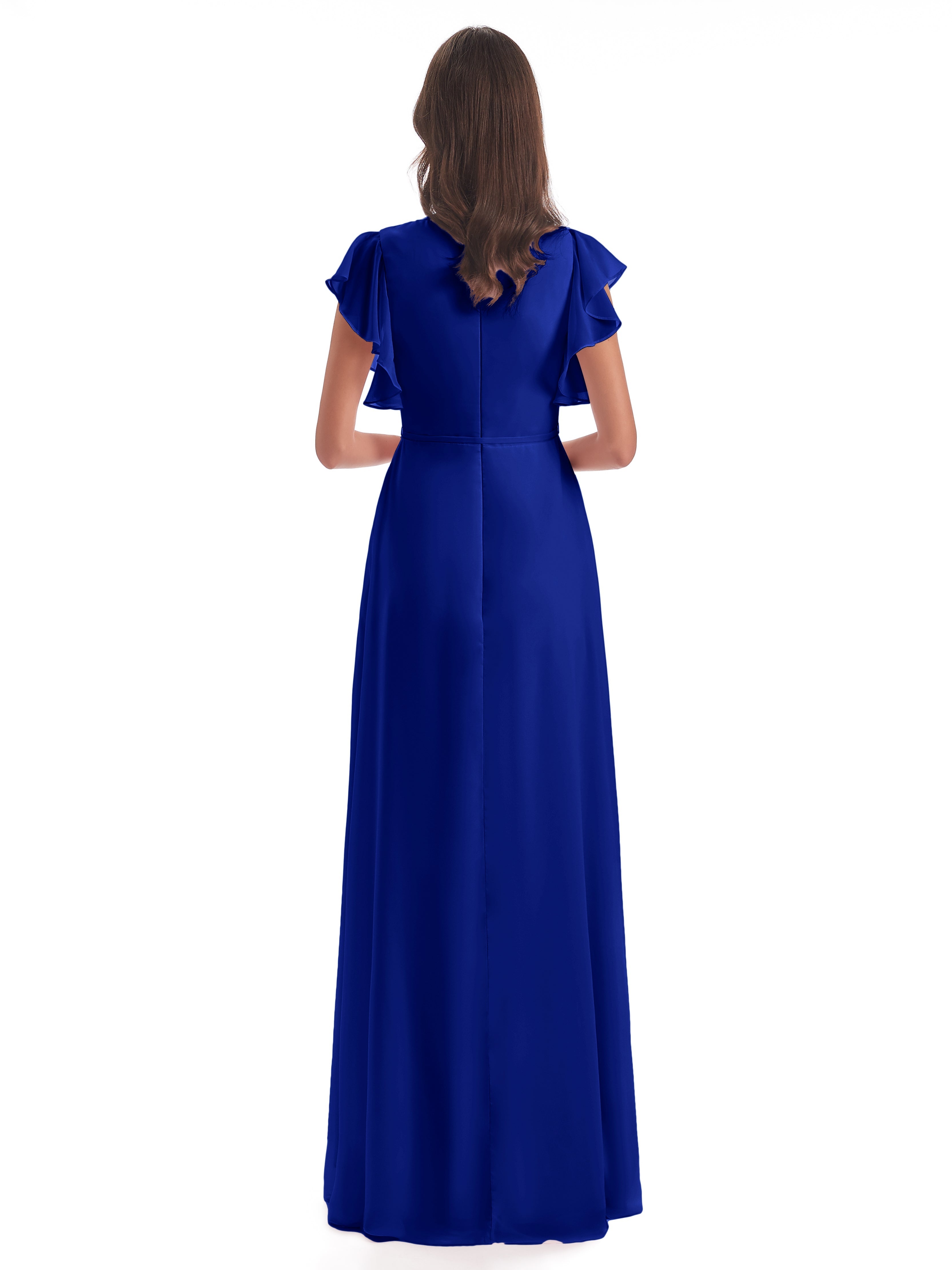 Demoiselle D Honneur Bleu Roi Fendue Devant Col V Robes Demoiselle D'Honneur