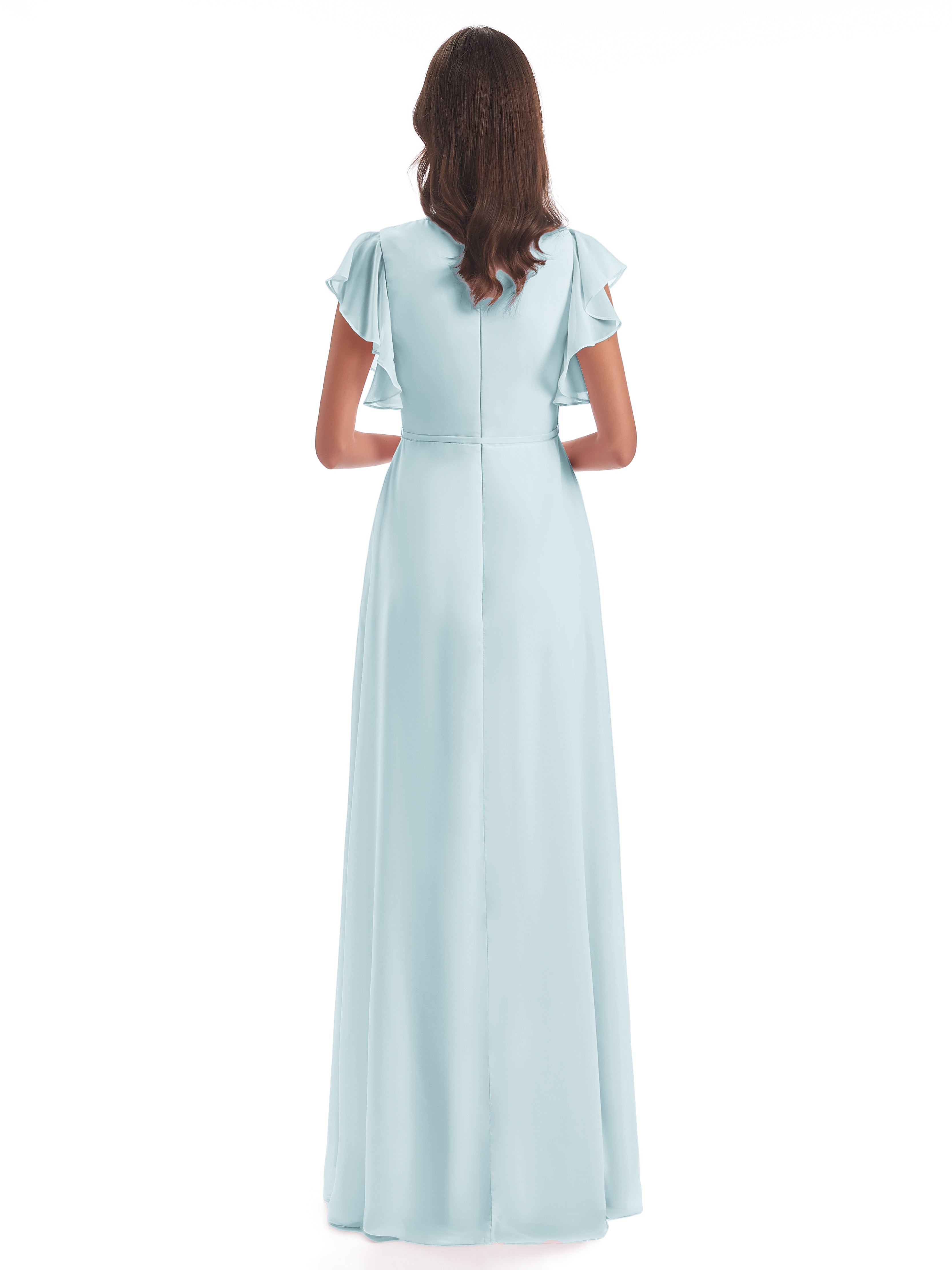 Robe De Demoiselle D'Honneur Brume Fendue Devant Col V Robes Demoiselle D'Honneur