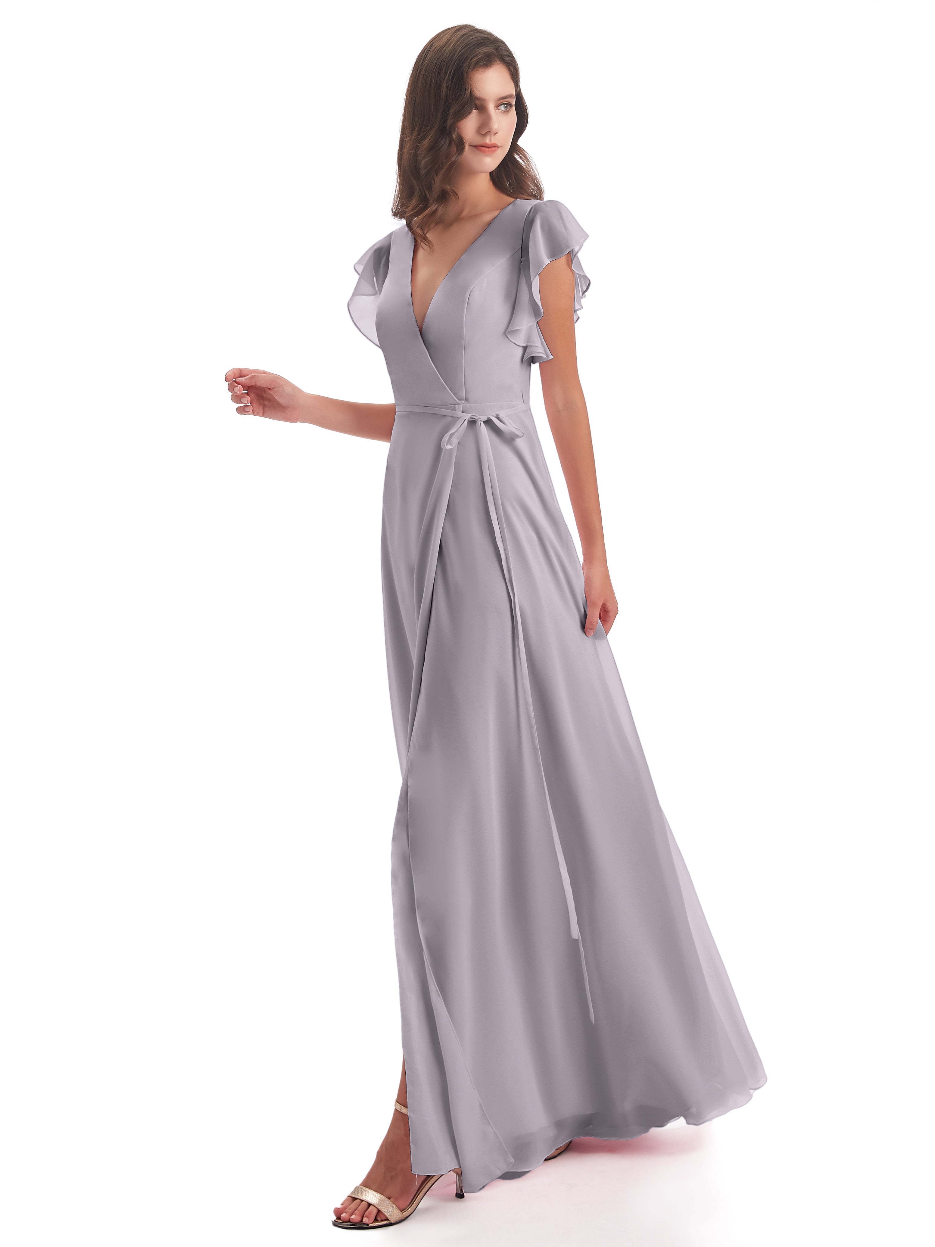 Robes De Demoiselle D'Honneur Couleur Crépuscule Fendue Devant Col V Robes Demoiselle D'Honneur