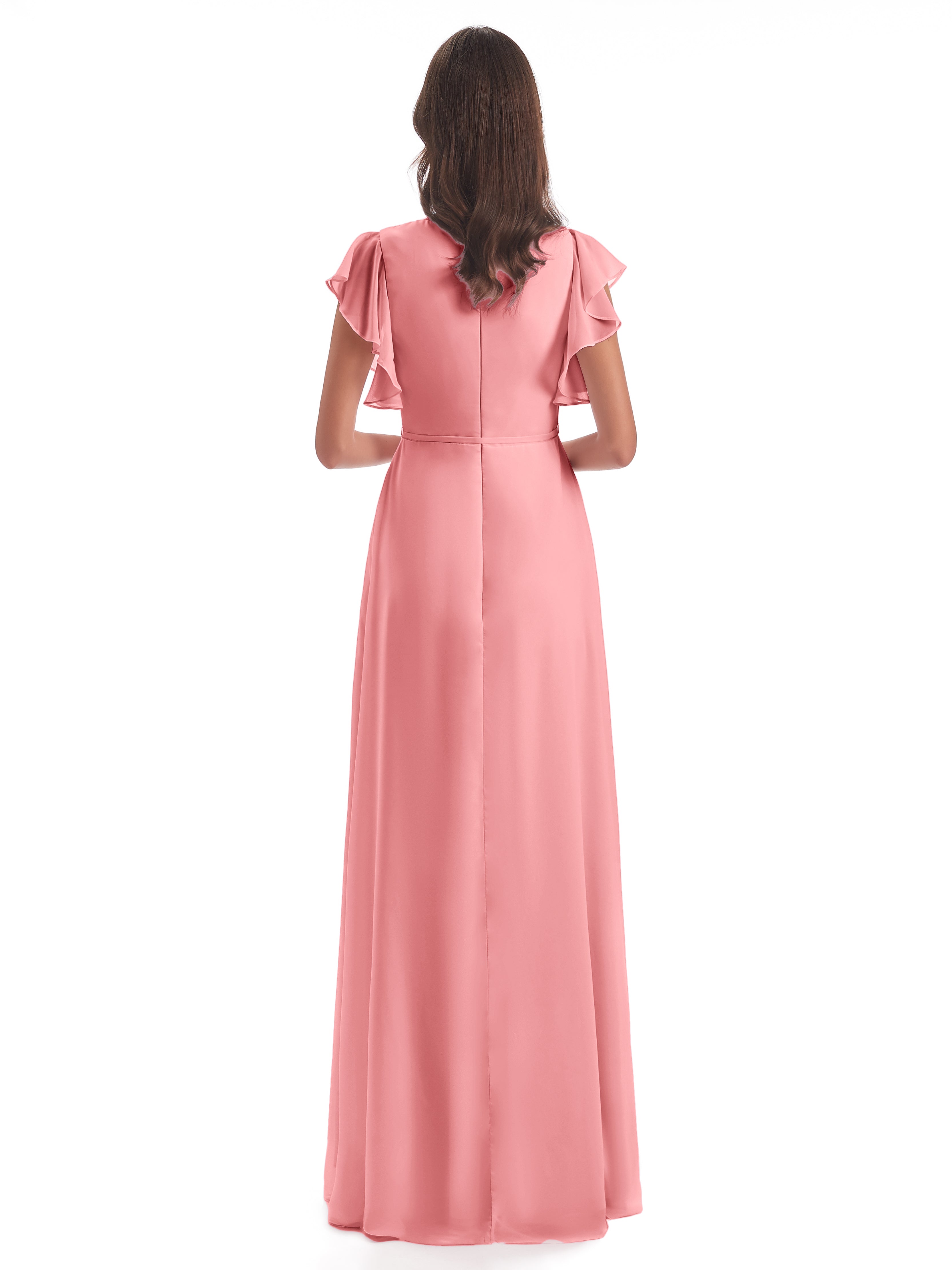Robes De Demoiselle D'Honneur En Flamant Fendue Devant Col V Robes Demoiselle D'Honneur