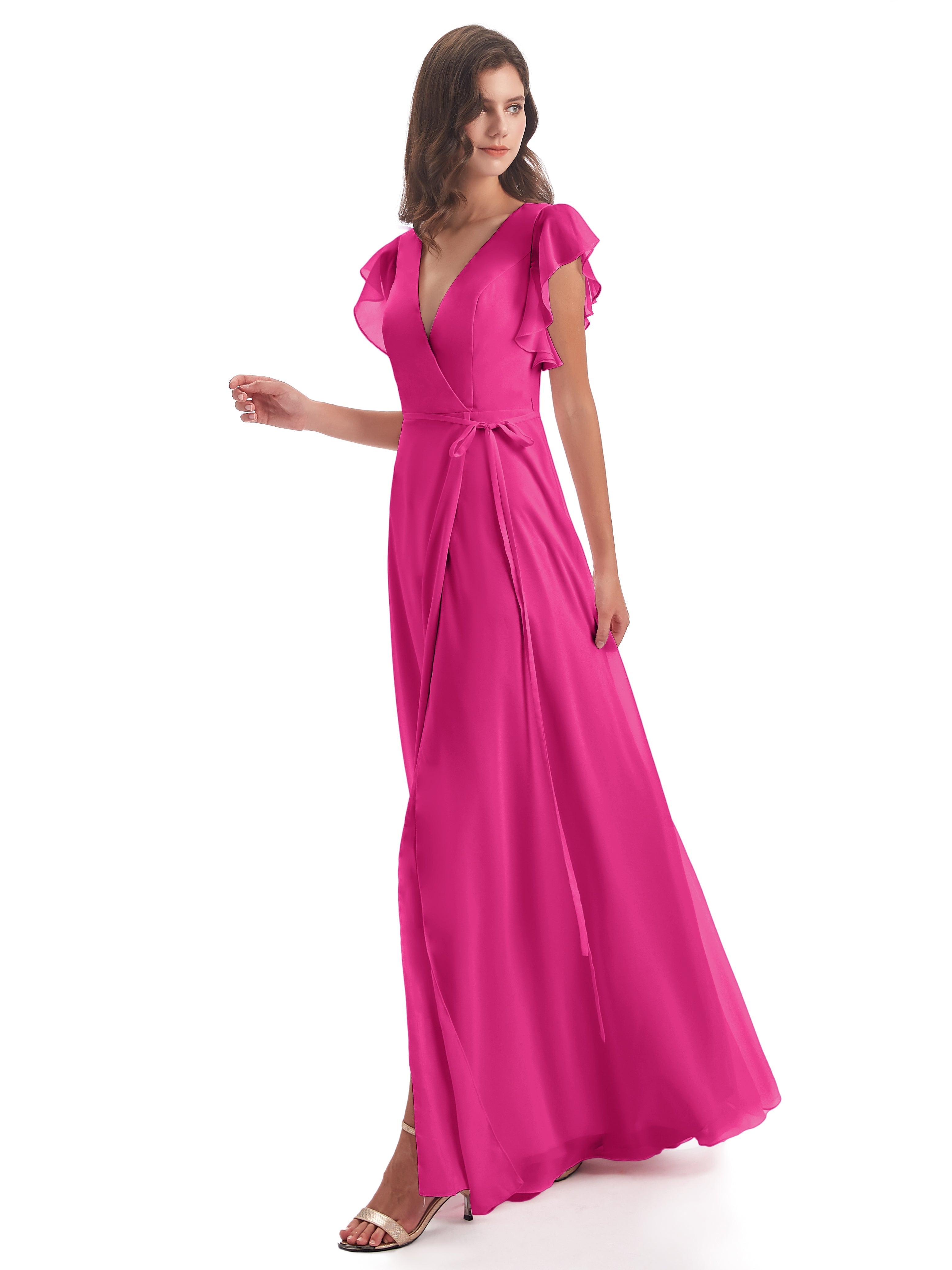 Robe Demoiselle D Honneur Fuchsia Fendue Devant Col V Robes Demoiselle D'Honneur