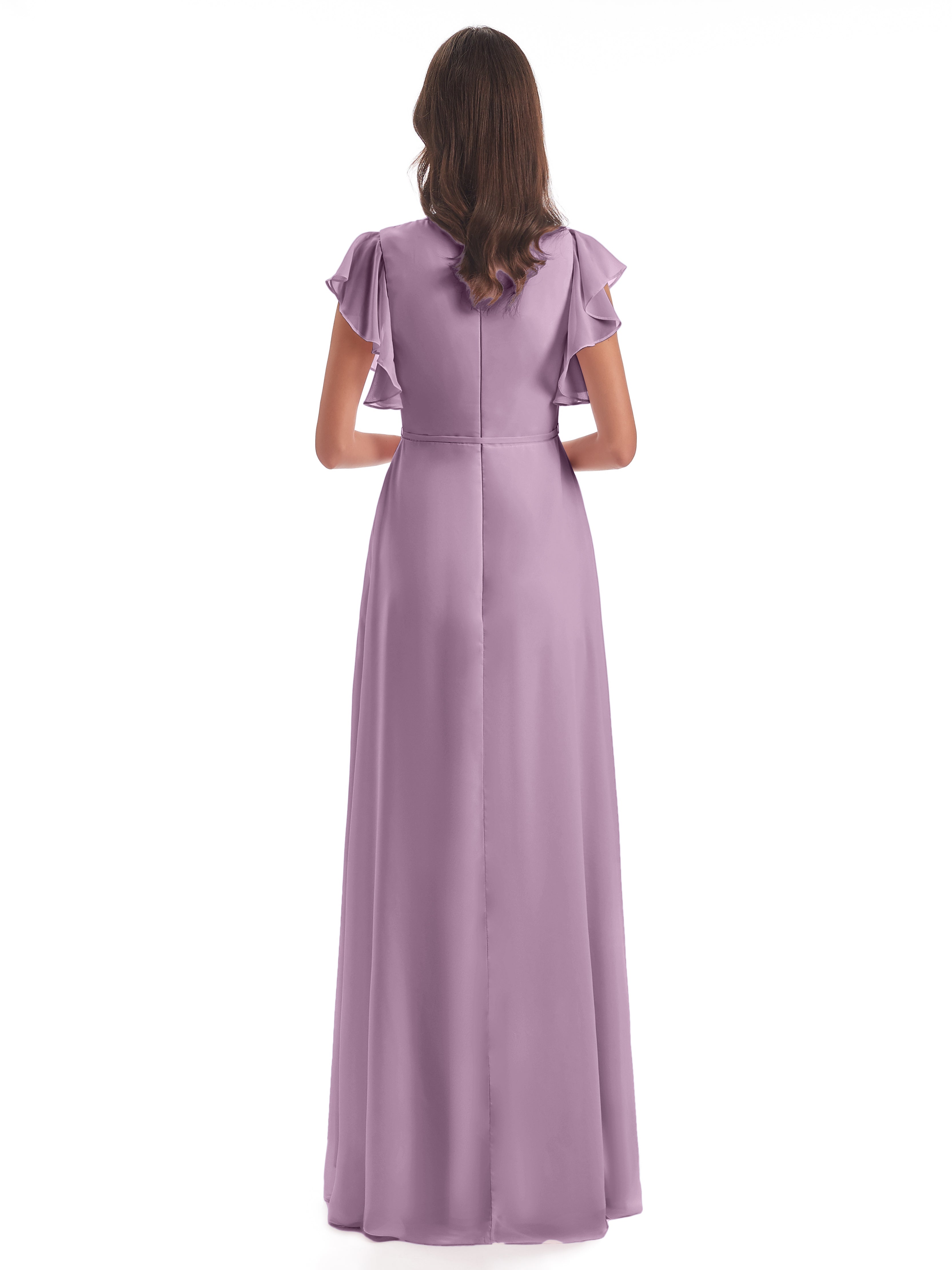 Robes De Demoiselle D'Honneur Glycine Fendue Devant Col V Robes Demoiselle D'Honneur