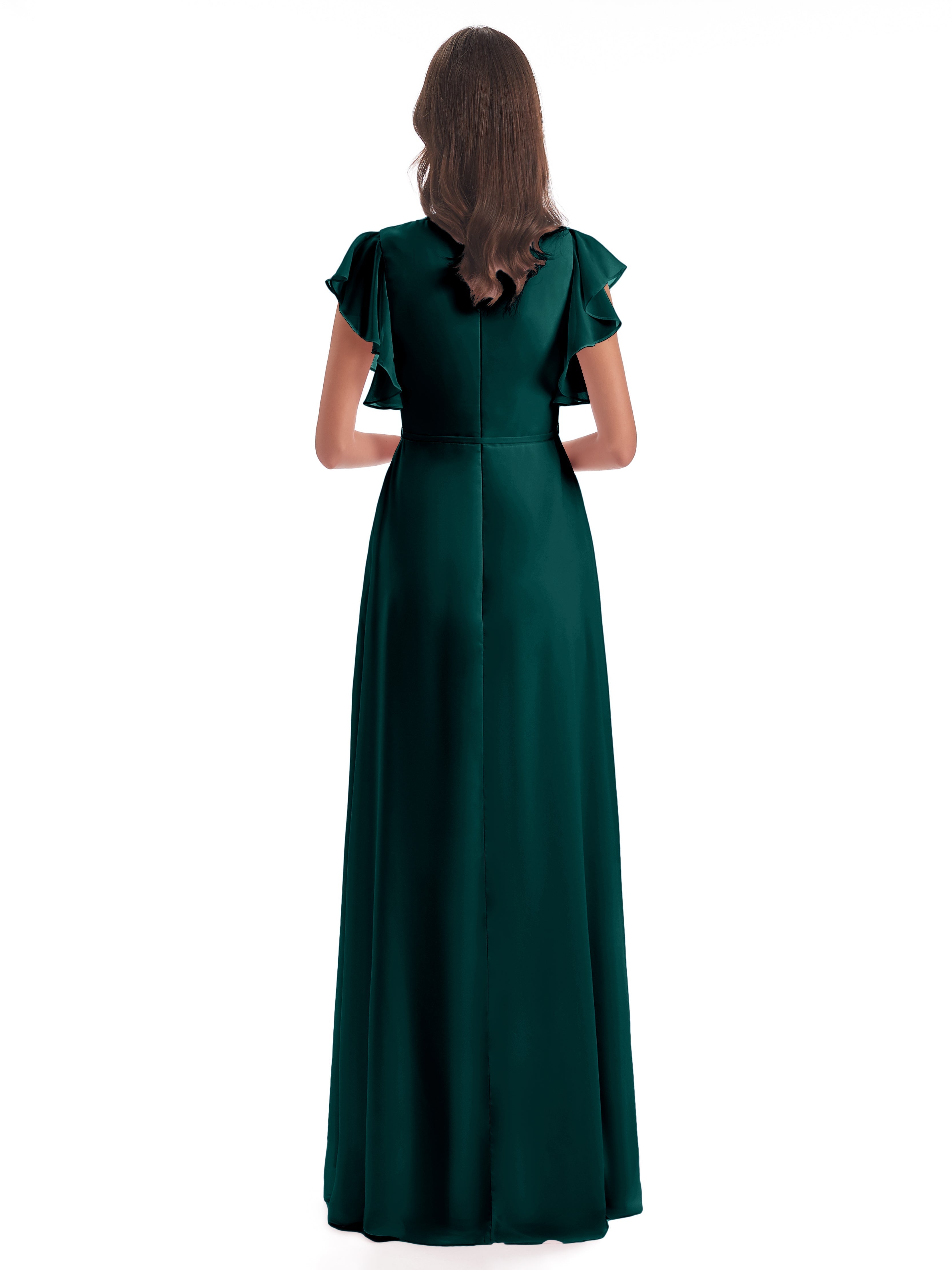 Robes De Demoiselle D'Honneur Couleur Paon Bon Marché Fendue Devant Col V Robes Demoiselle D'Honneur