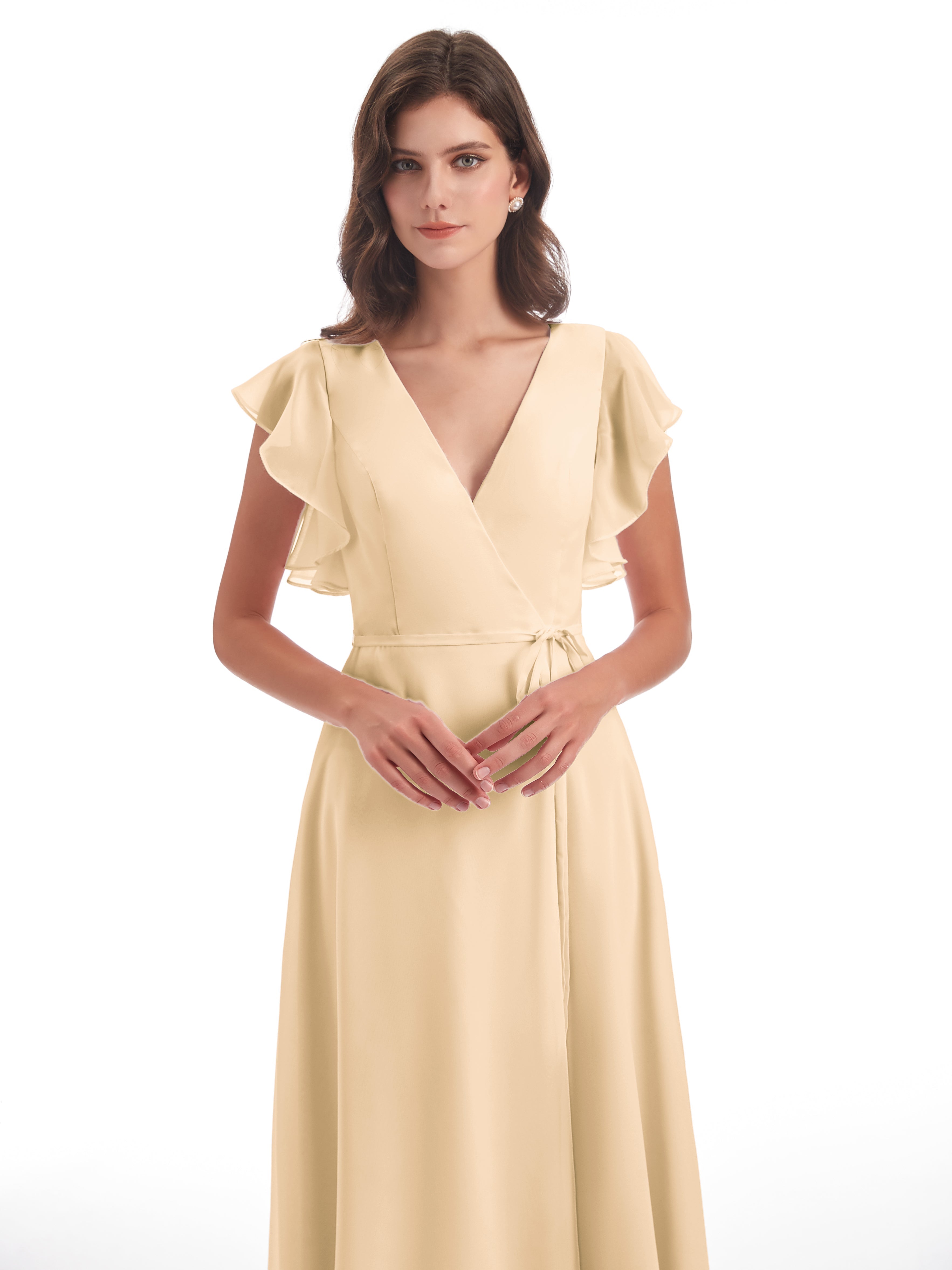 Robe Peche Demoiselle D Honneur Fendue Devant Col V Robes Demoiselle D'Honneur