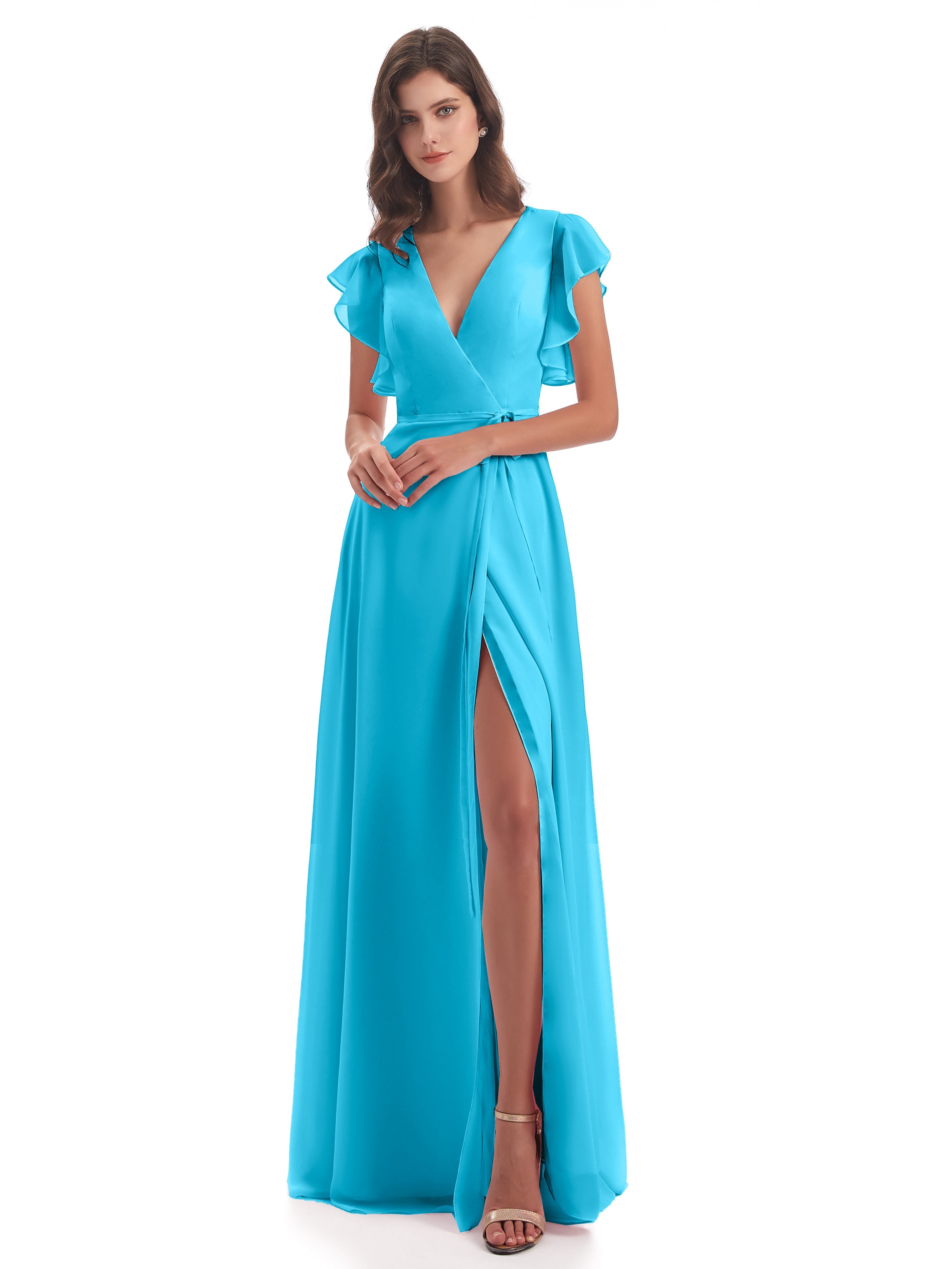 Robe De Demoiselle D'Honneur En Piscine Fendue Devant Col V Robes Demoiselle D'Honneur