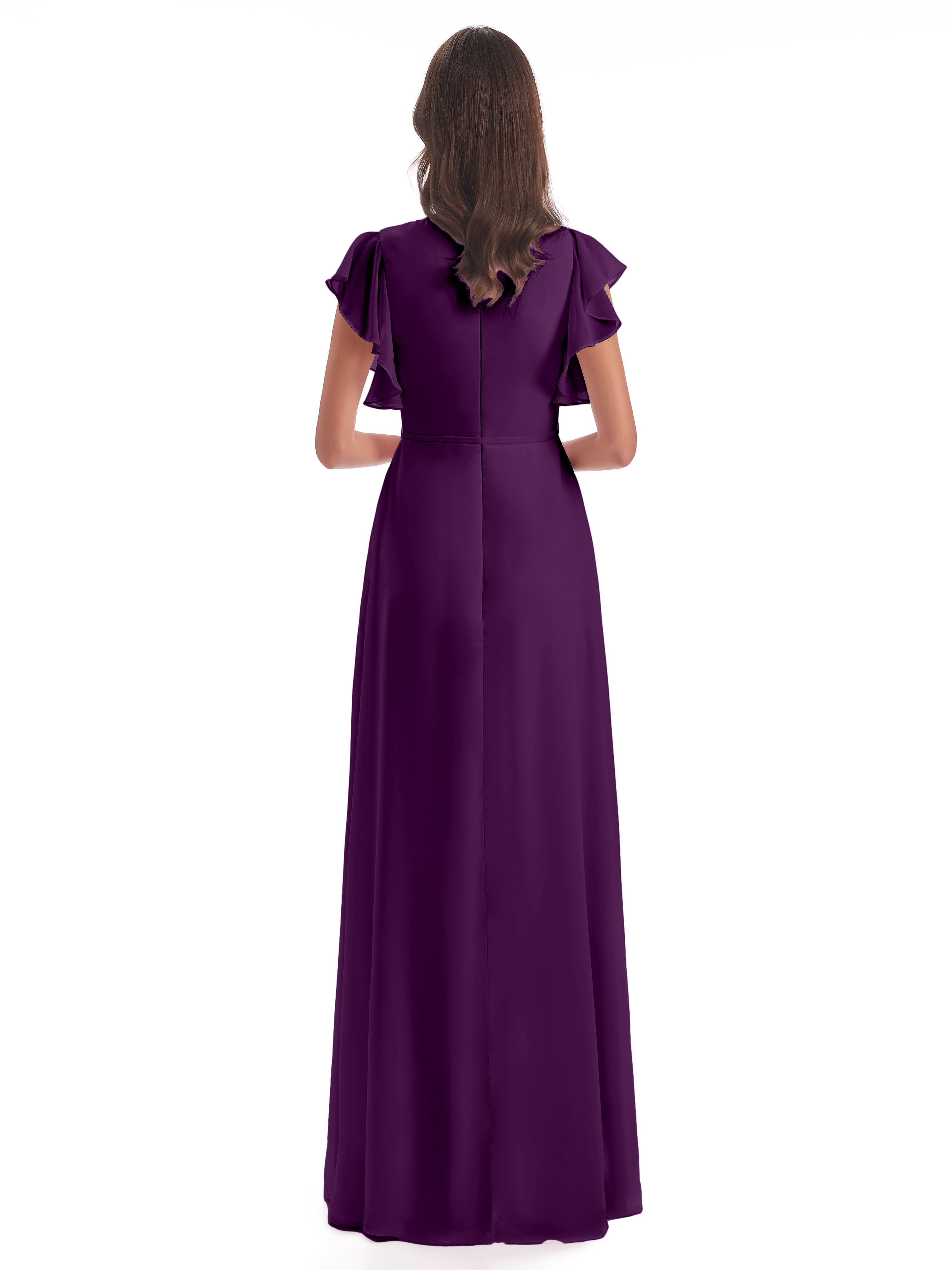 Robes De Demoiselle D'Honneur En Raisin Fendue Devant Col V Robes Demoiselle D'Honneur