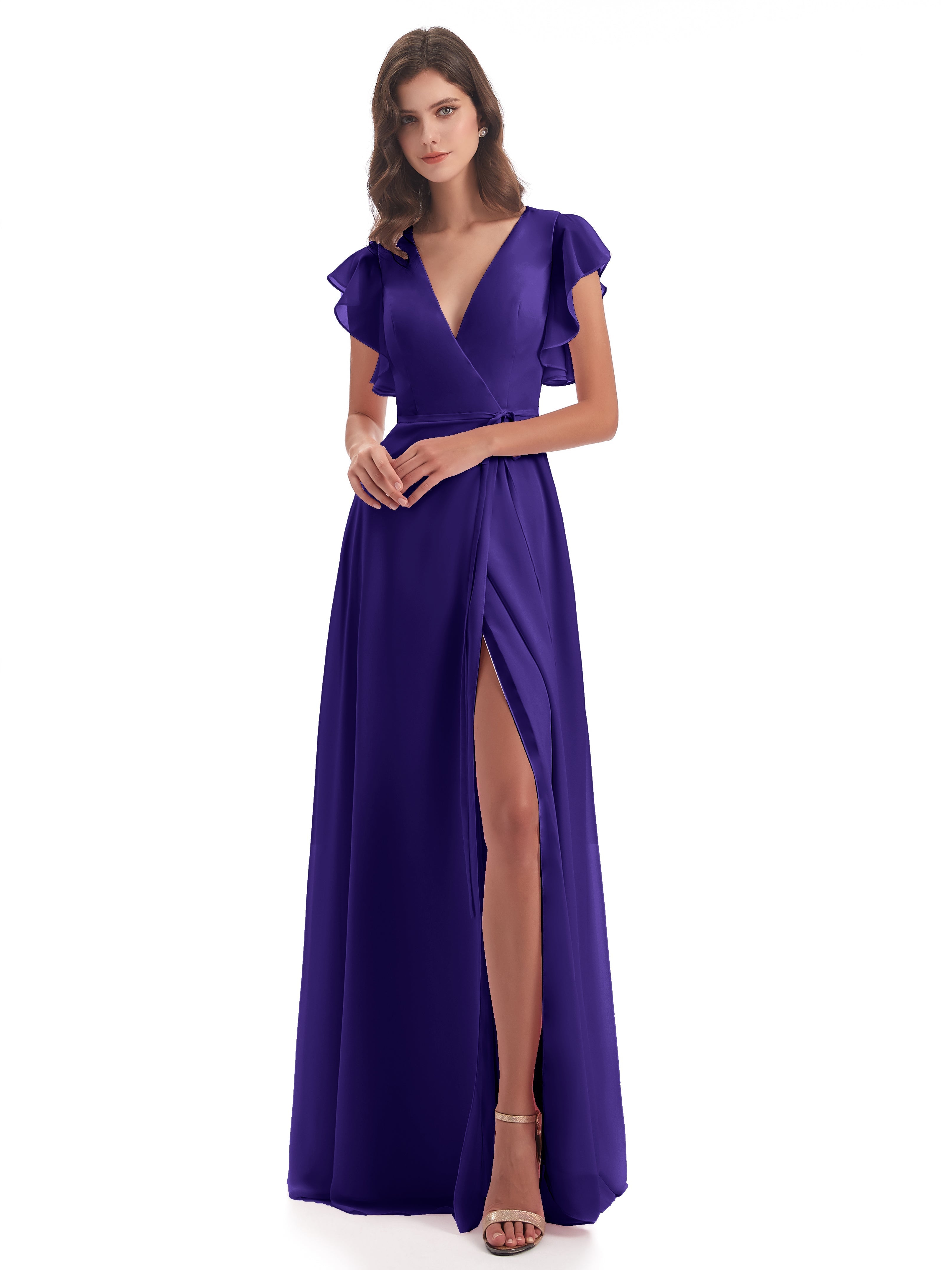 Robes De Demoiselle D'Honneur En Régence Fendue Devant Col V Robes Demoiselle D'Honneur